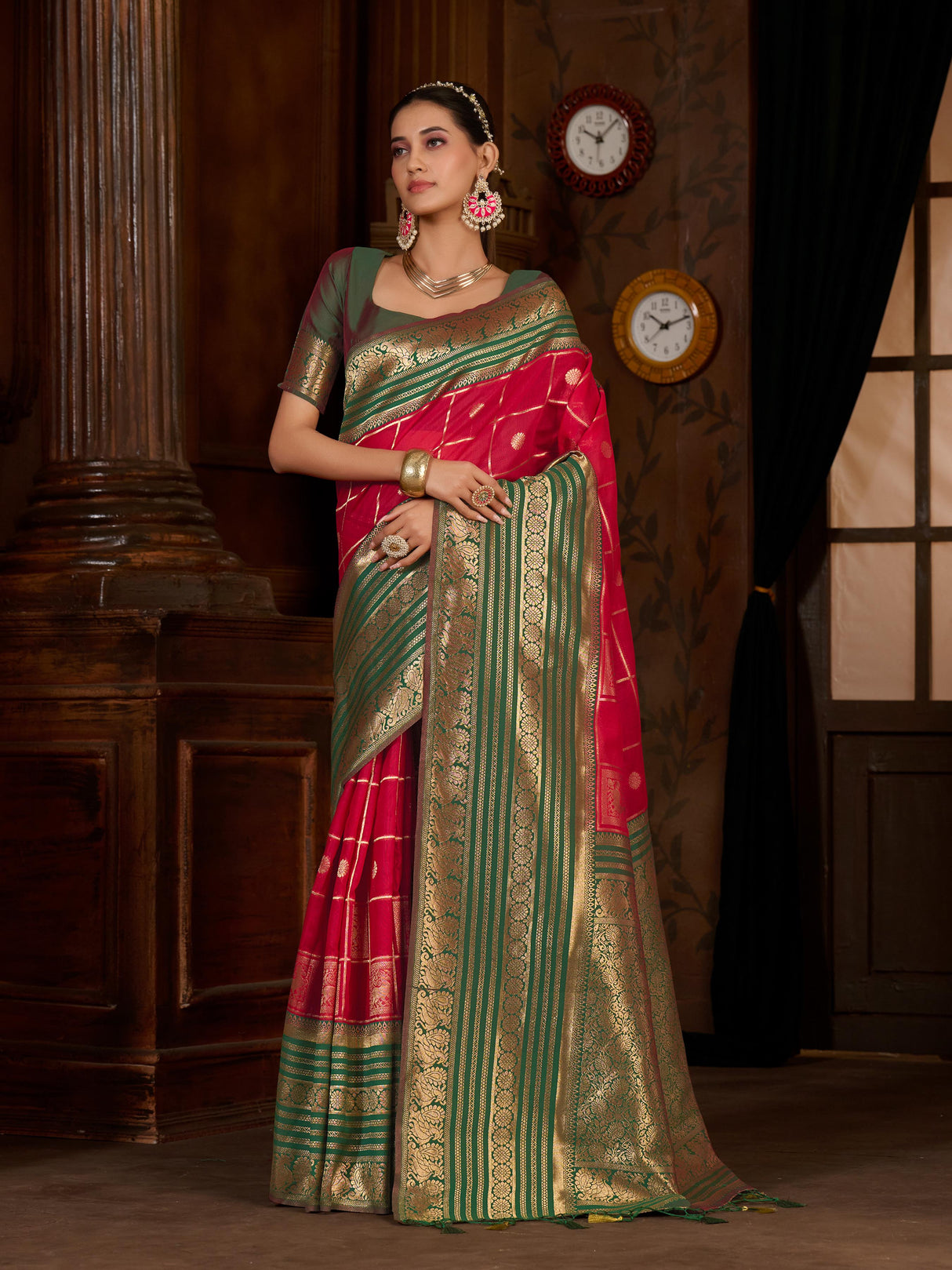 Mimosa Women's Woven Design Kanjivaram Style Art Silk Saree With Blouse Piece : SA0000870RN