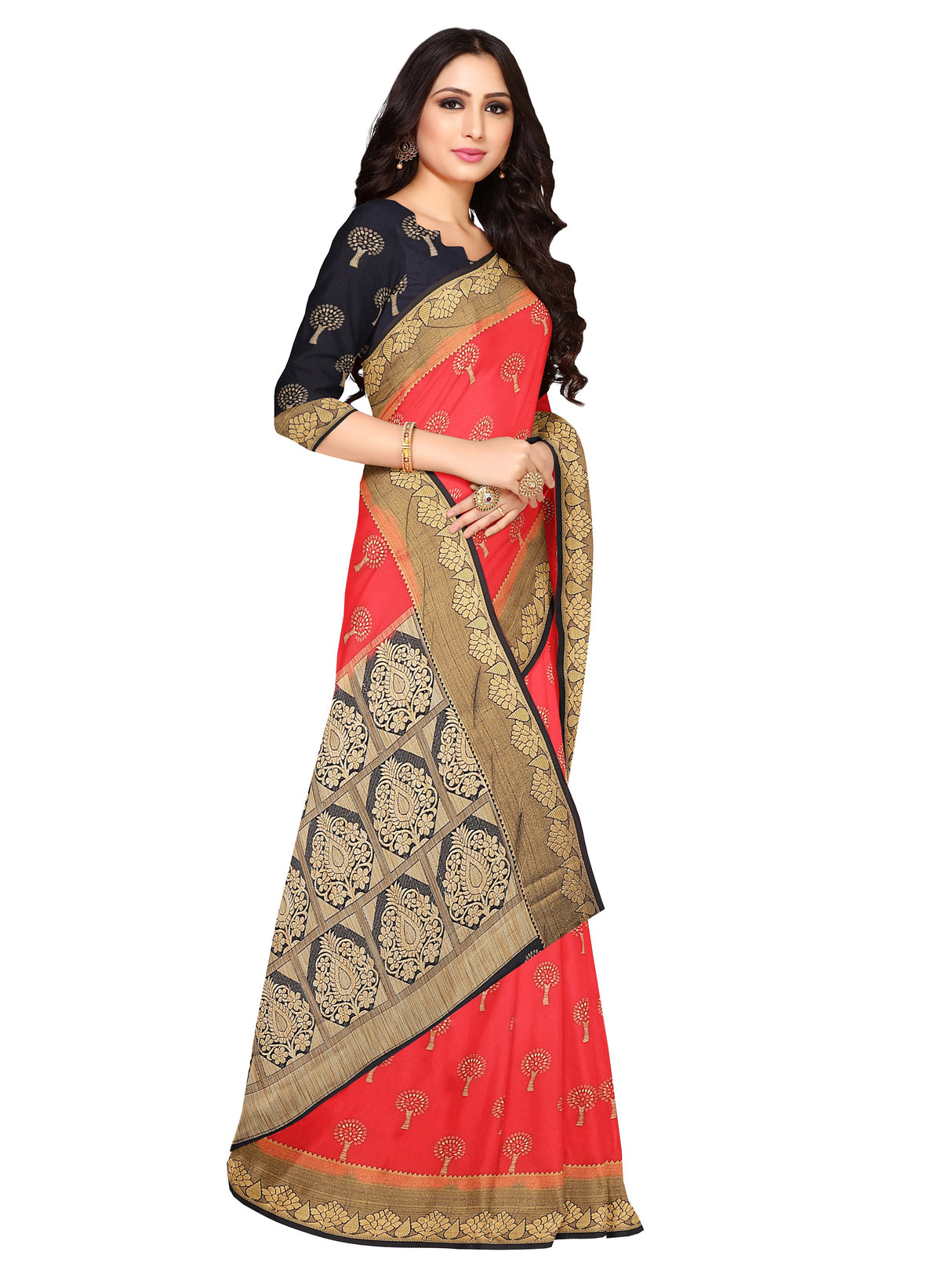 Mimosa Womens Art Silk Saree Kanjivaram Strawberry Color