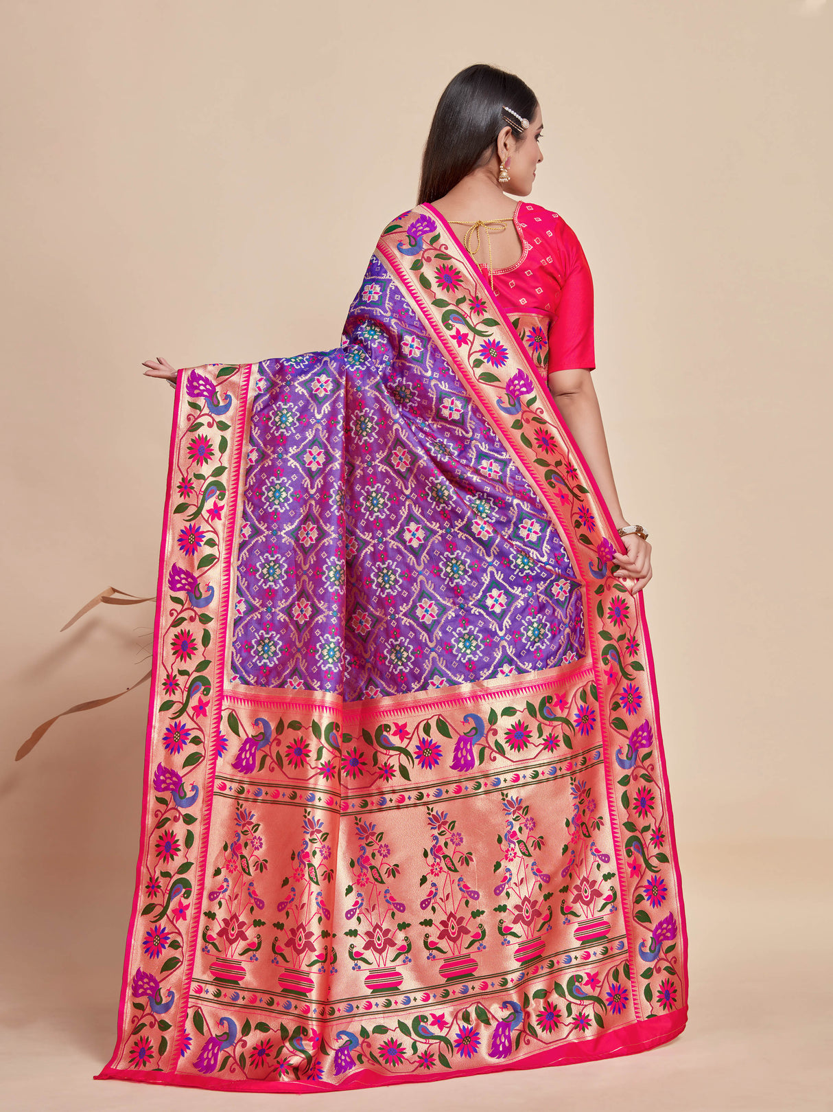 Mimosa Women's Woven Design Patola Style Art Silk Saree With Blouse Piece : SA00001379PRFREE