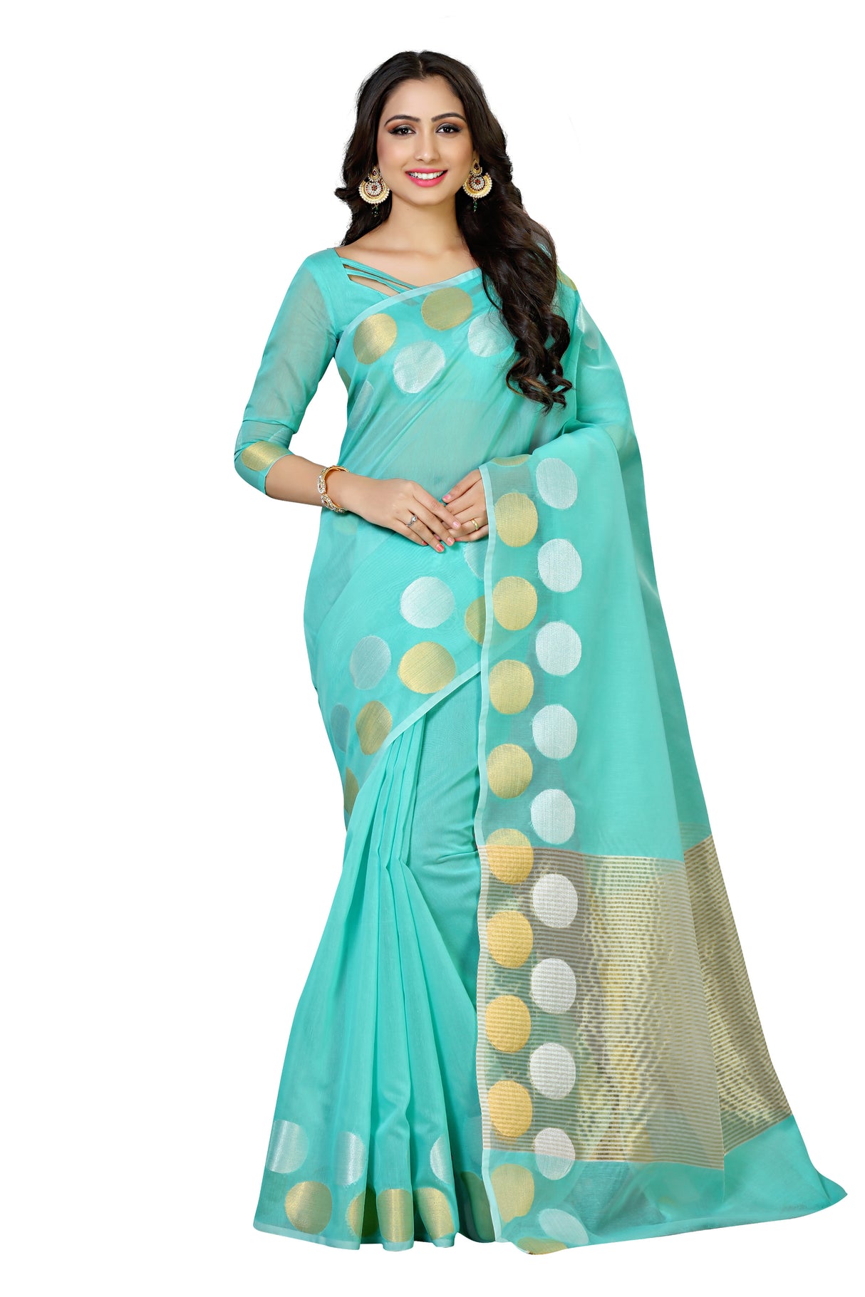 Mimosa Womens Cotton Saree Kanjivaram style Rama Color