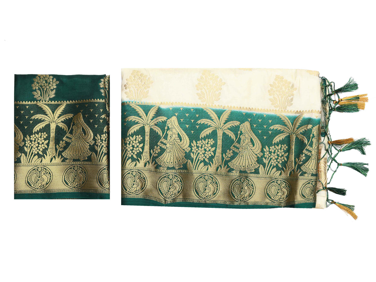 Mimosa Womens Art Silk Saree Kanjivaram Halfwhite Color