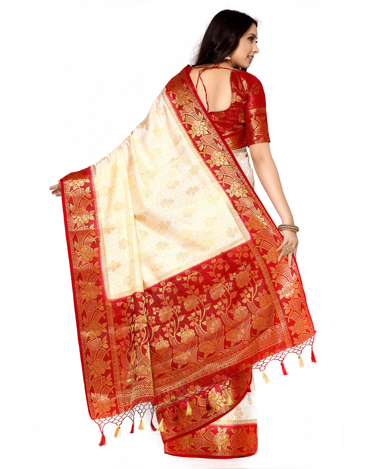 Mimosa Womens Art Silk Saree Kanjivaram Halfwhite Color