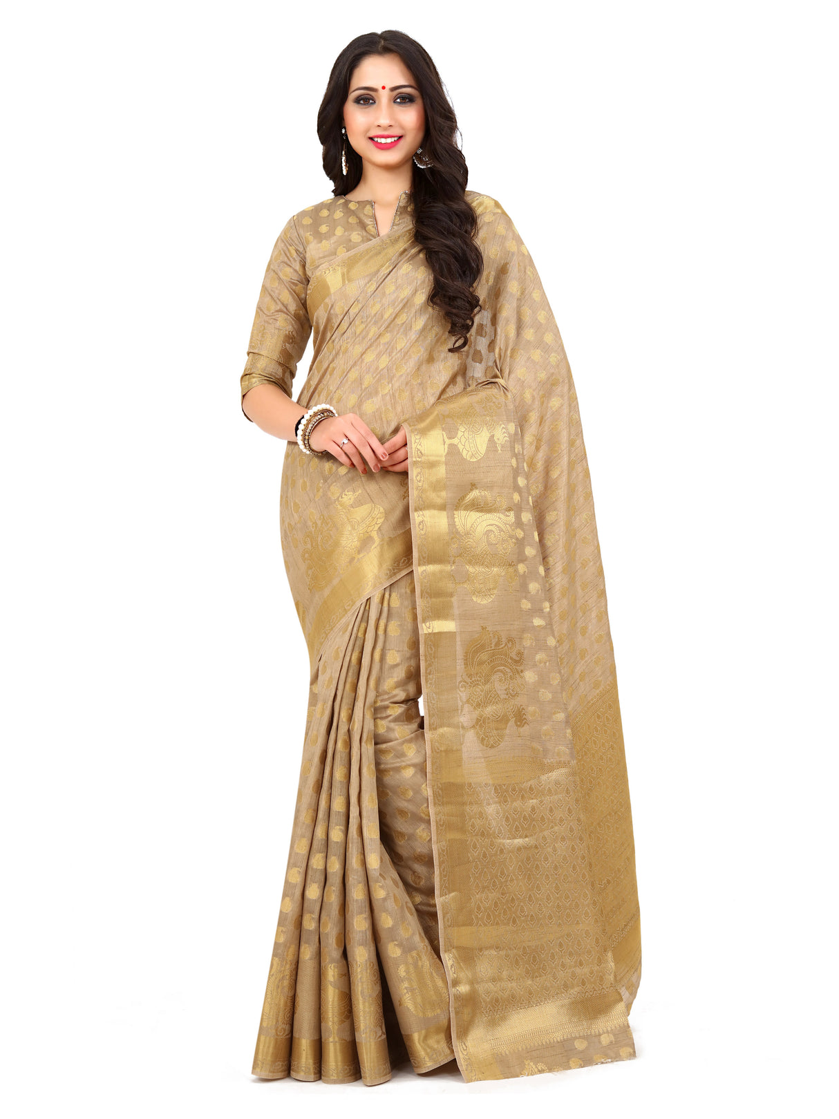 Mimosa Womens Art Silk Saree Kanjivaram Chiku Color