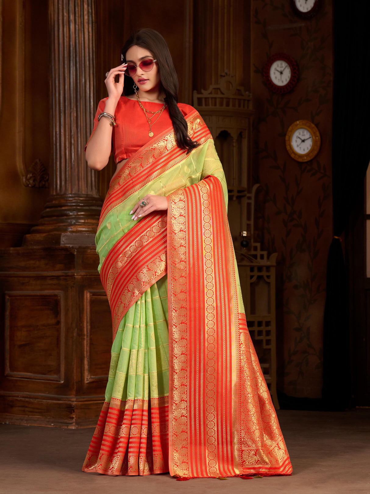 Mimosa Women's Woven Design Kanjivaram Style Art Silk Saree With Blouse Piece : SA0000870PS