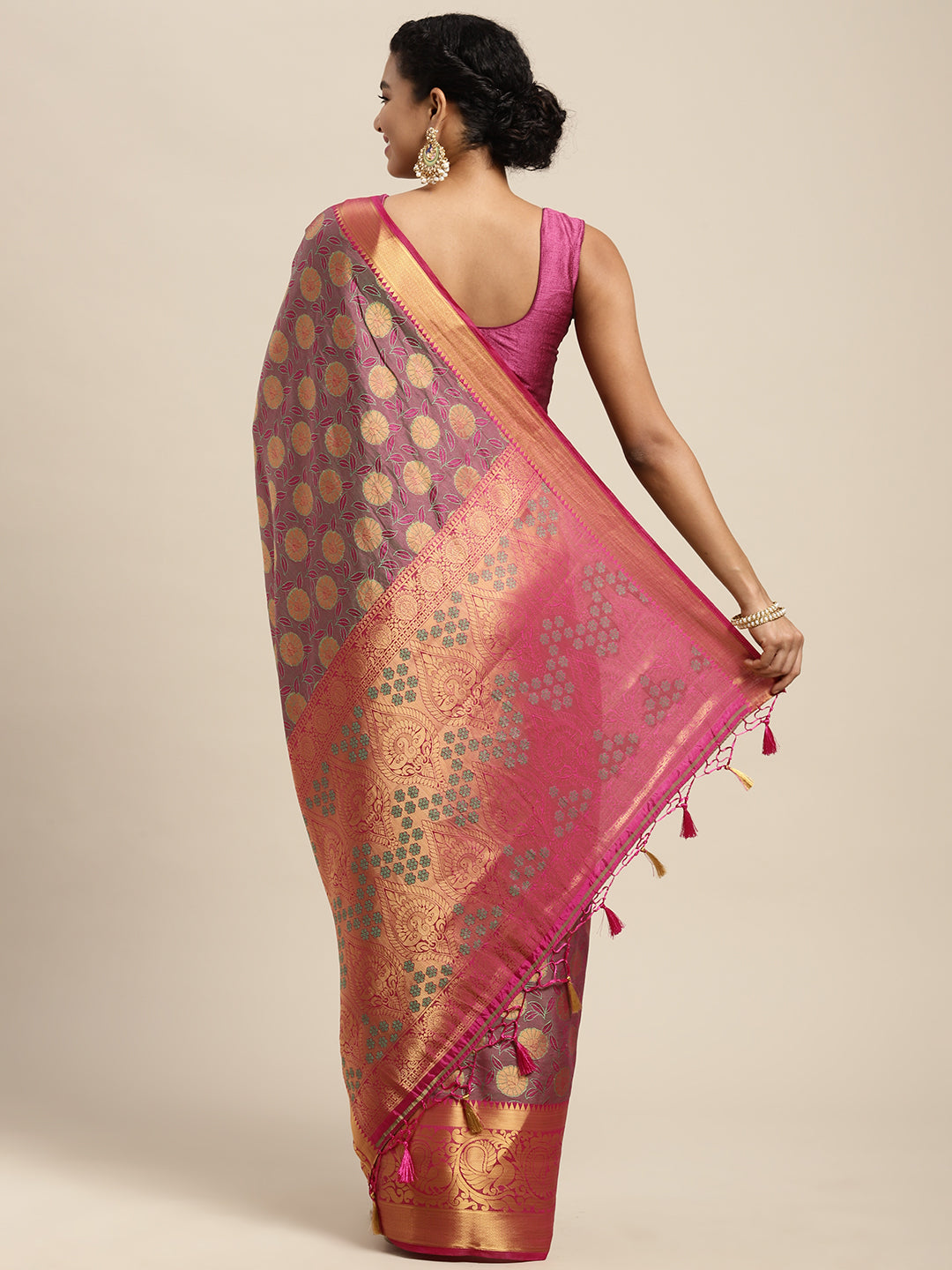 Mimosa Womens Art Silk Saree Kanjivaram Rani Color