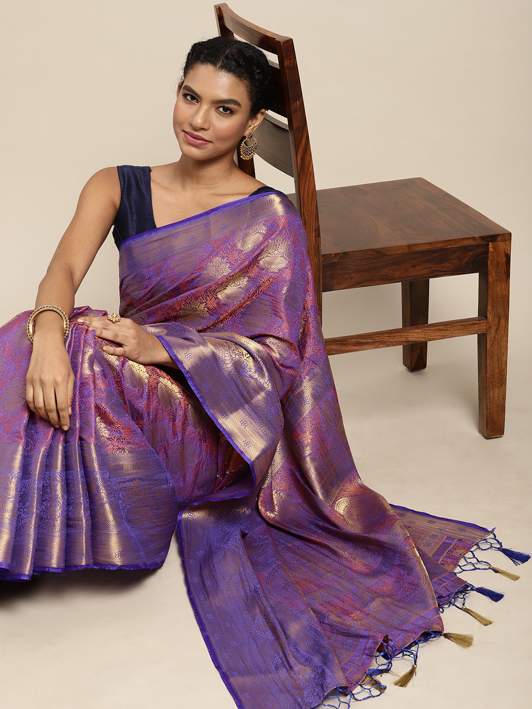 Mimosa Womens Art Silk Saree Kanjivaram Violet Color