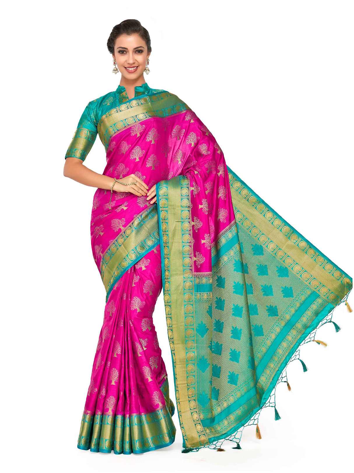 Mimosa Womens Art Silk Saree Kanjivaram Rani Color