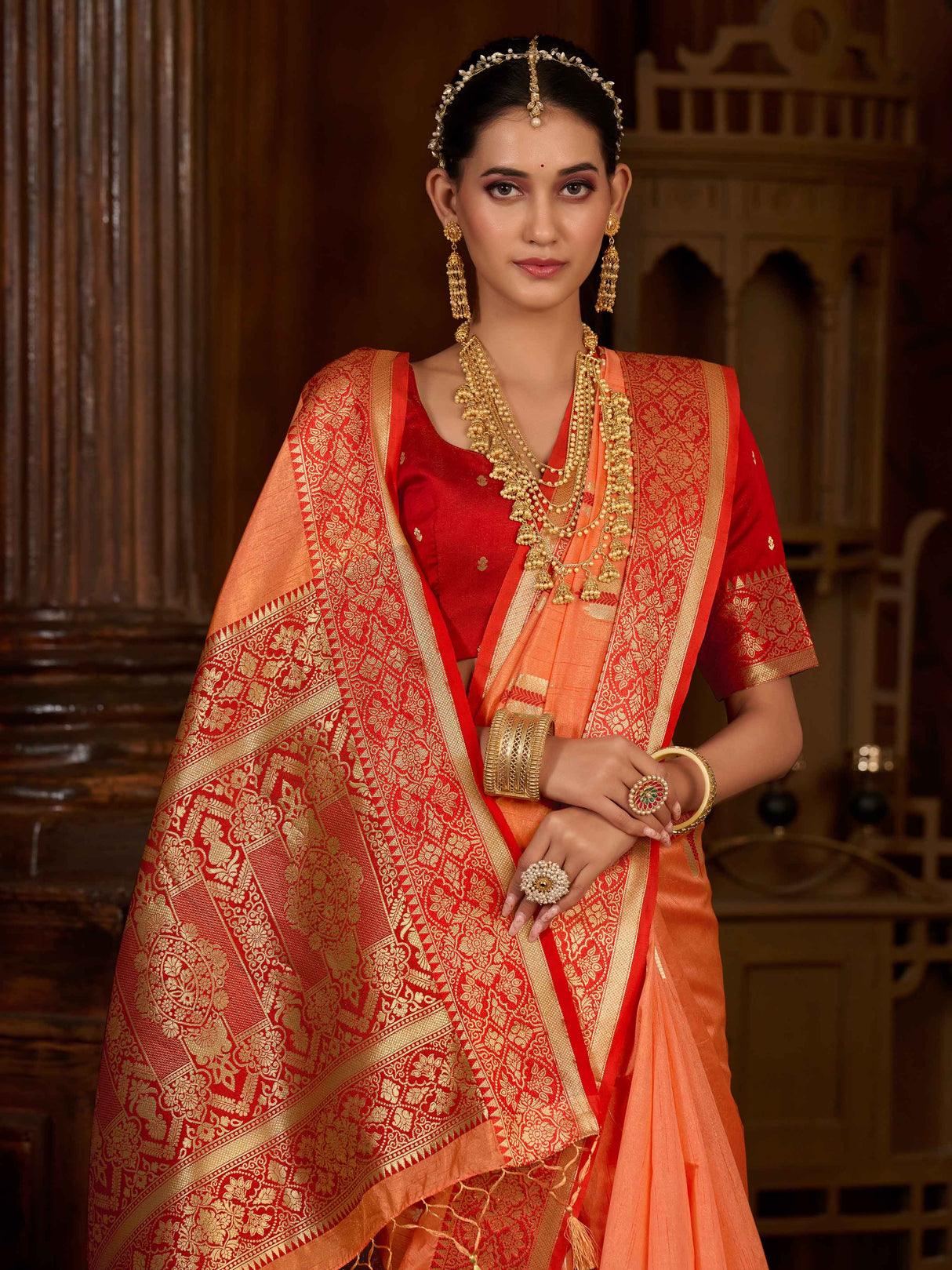 Mimosa Women's Woven Design Bishnupur Art Silk Saree With Blouse Piece : SA0000867OR