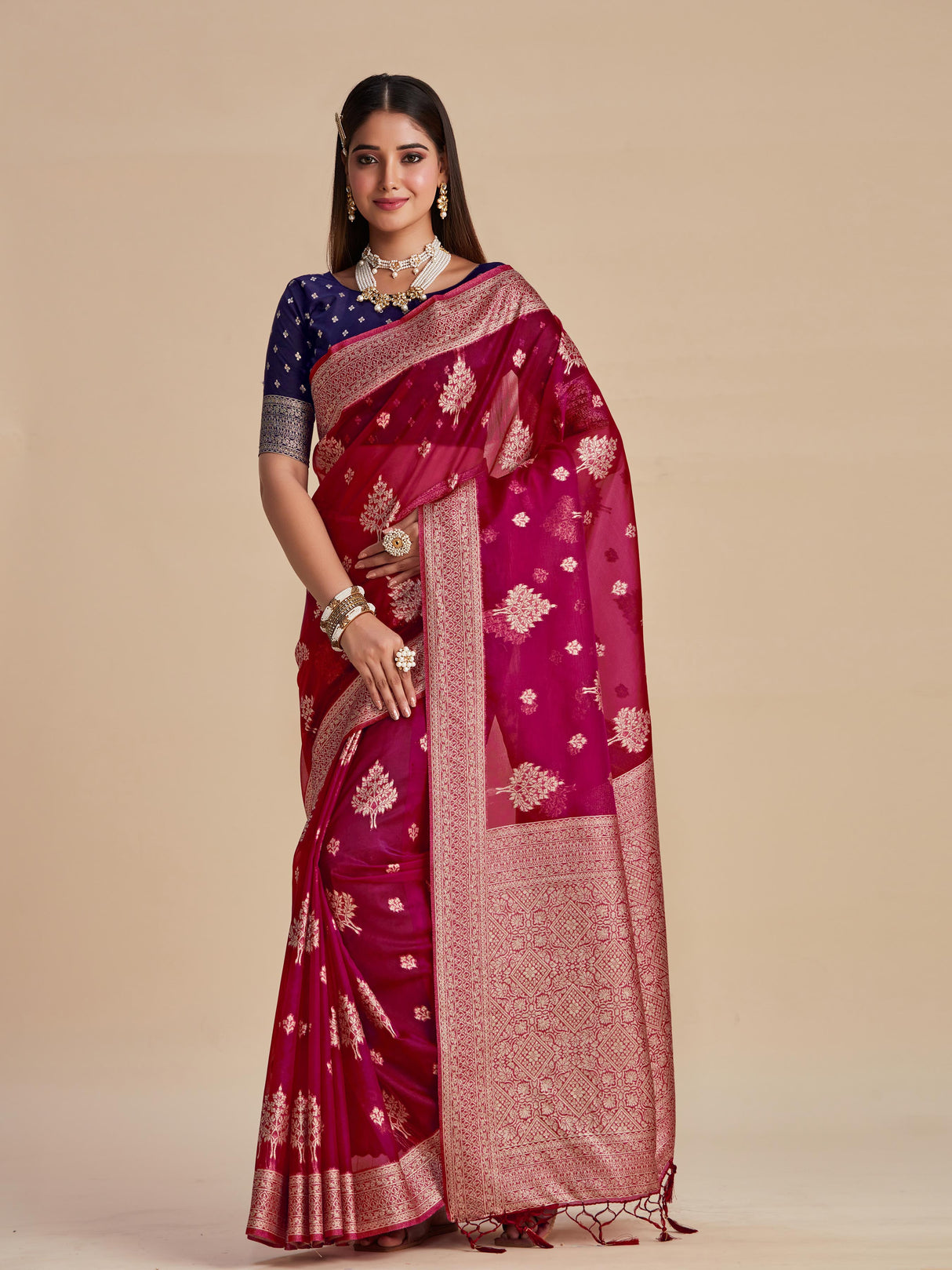 Mimosa Women's Woven Design Banarasi Organza Saree With Blouse Piece : SA00001161LV