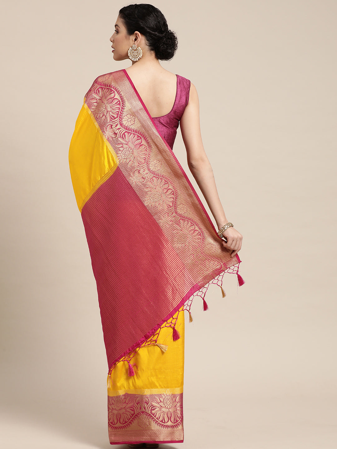 Mimosa Womens Art Silk Saree Kanjivaram Gold Color