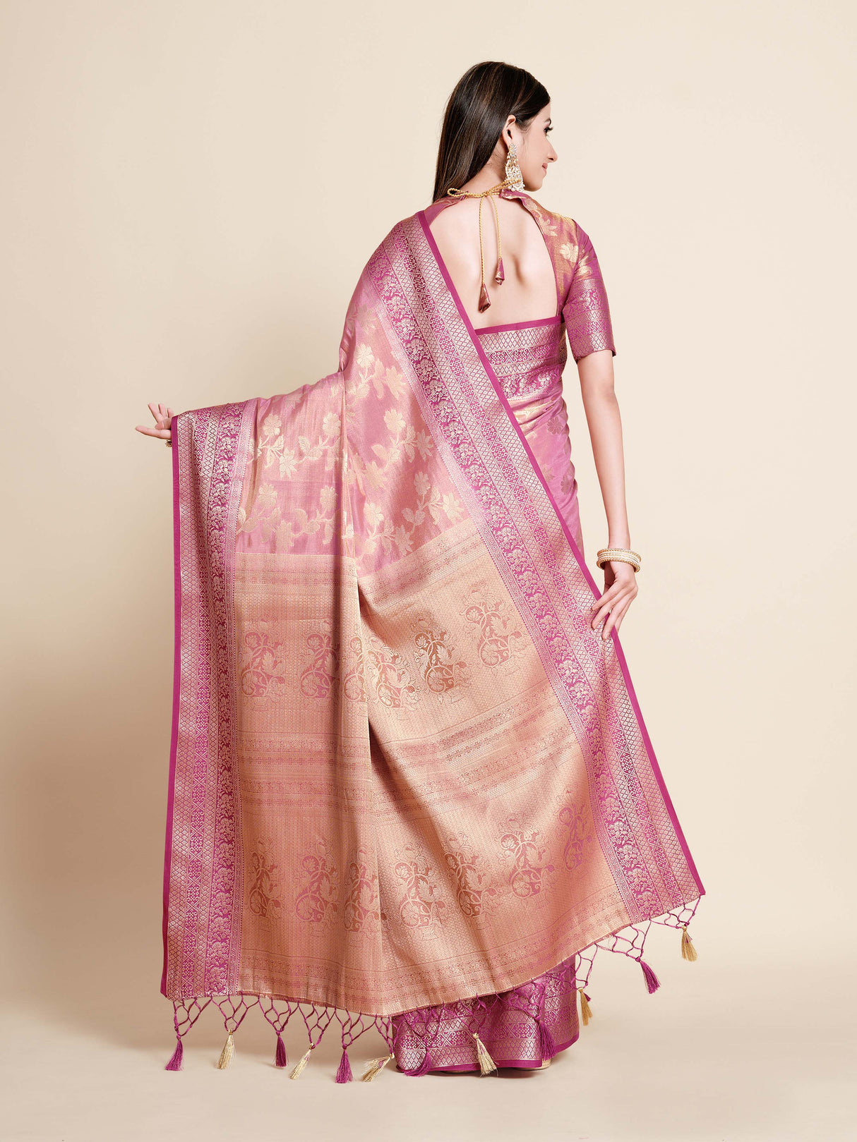 Mimosa Womens Art Silk Saree Kanjivaram Pink Color