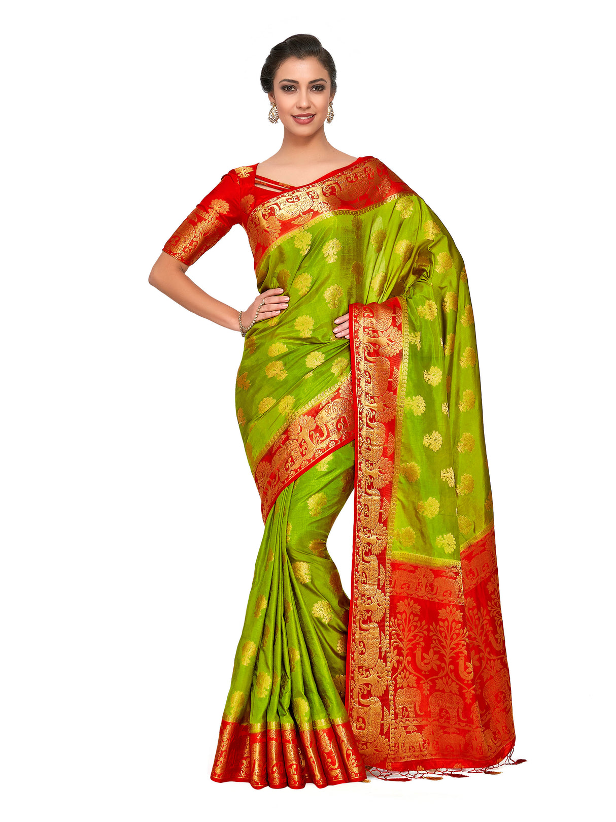Mimosa Womens Art Silk Saree Kanjivaram Olive Color
