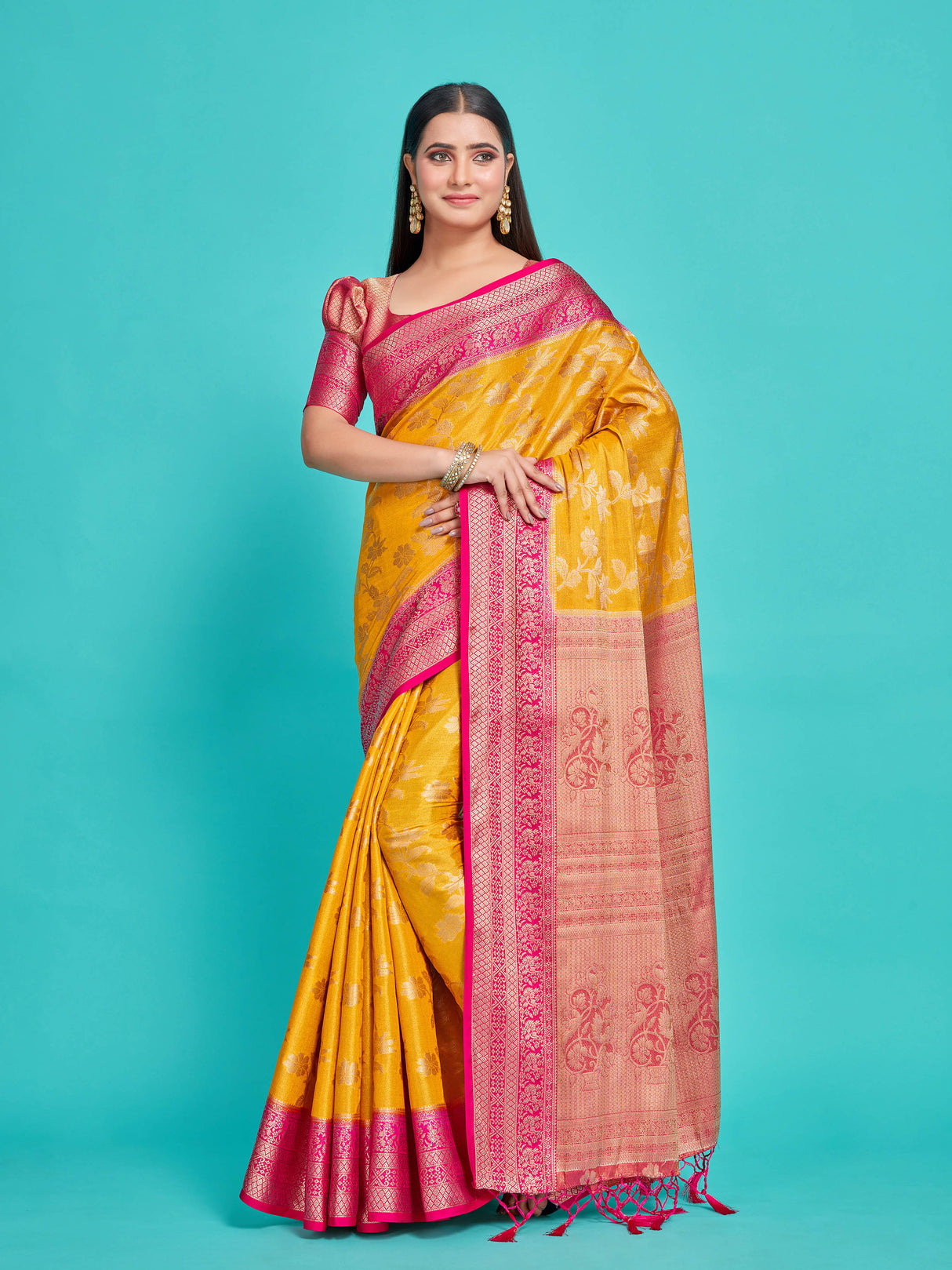 Mimosa Women's Woven Design Kanjivaram Style Art Silk Saree With Blouse Piece : SA0000374MSFREE