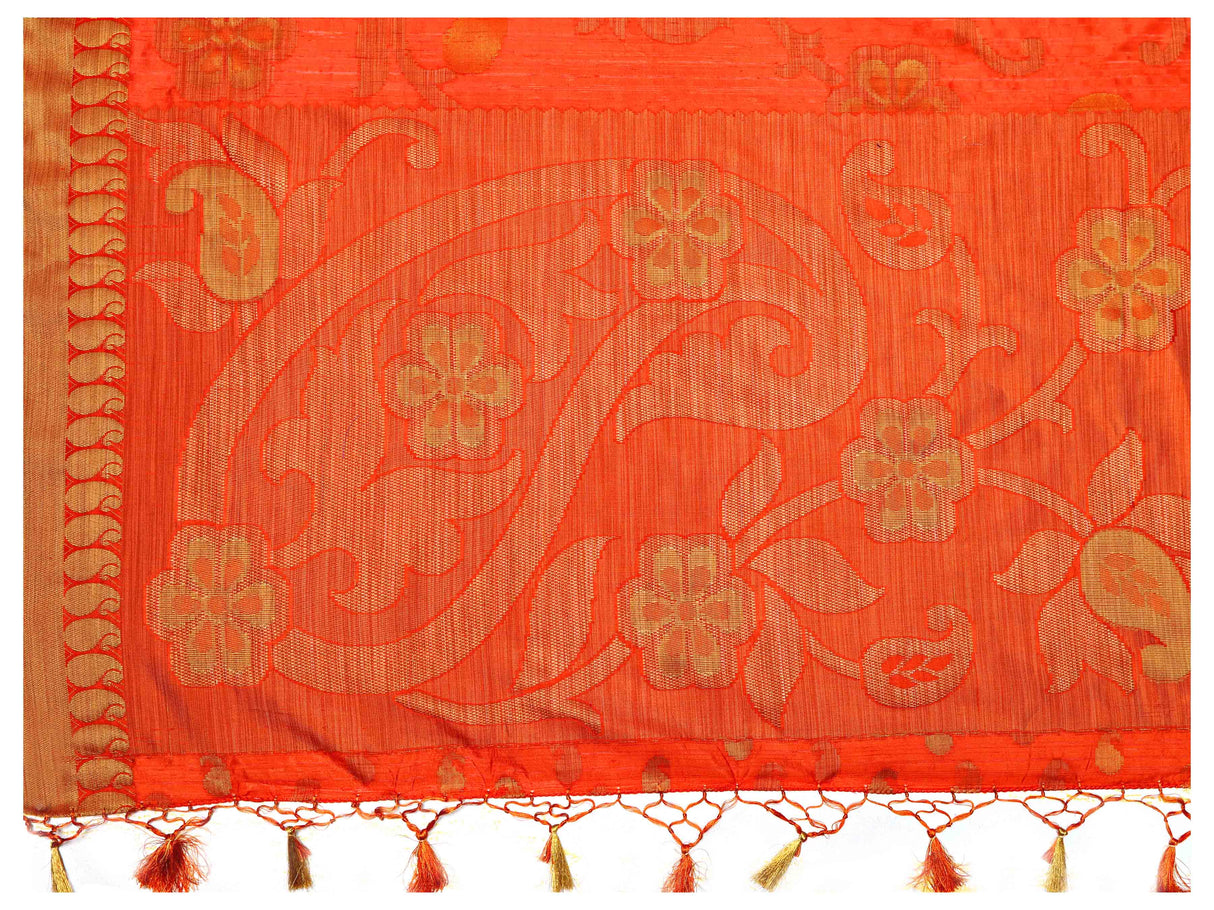 Mimosa Womens Art Silk Saree Kanjivaram Orange Color
