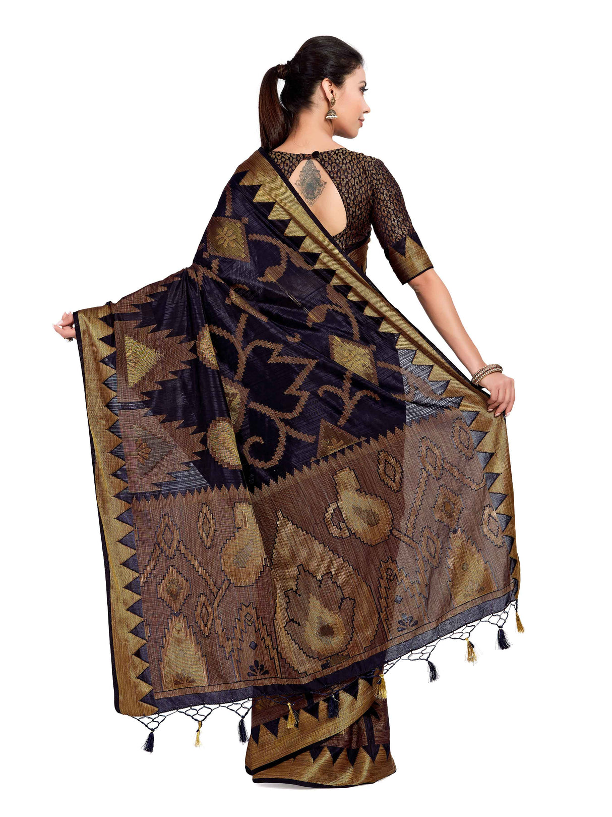 Mimosa Womens Art Silk Saree Kanjivaram Black Color