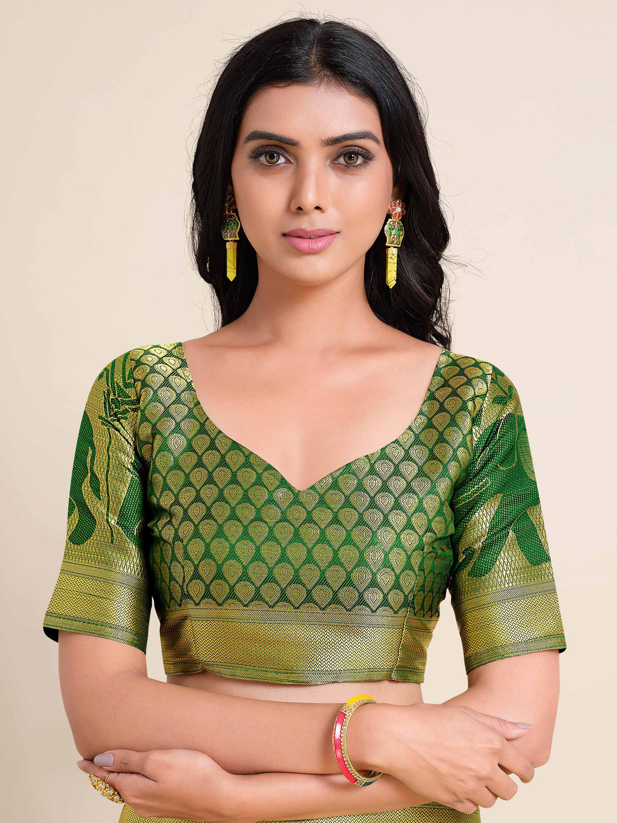 Mimosa Womens Art Silk Saree Kanjivaram Green Color