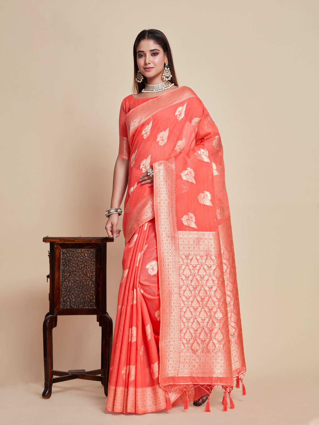 Mimosa Women's Woven Design Banarasi Poly Cotton Saree With Blouse Piece : SA00001060GJ