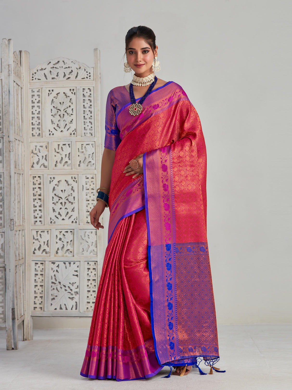 Mimosa Women's Woven Design Kanjivaram Art Silk Saree With Blouse Piece : SA00001133RN