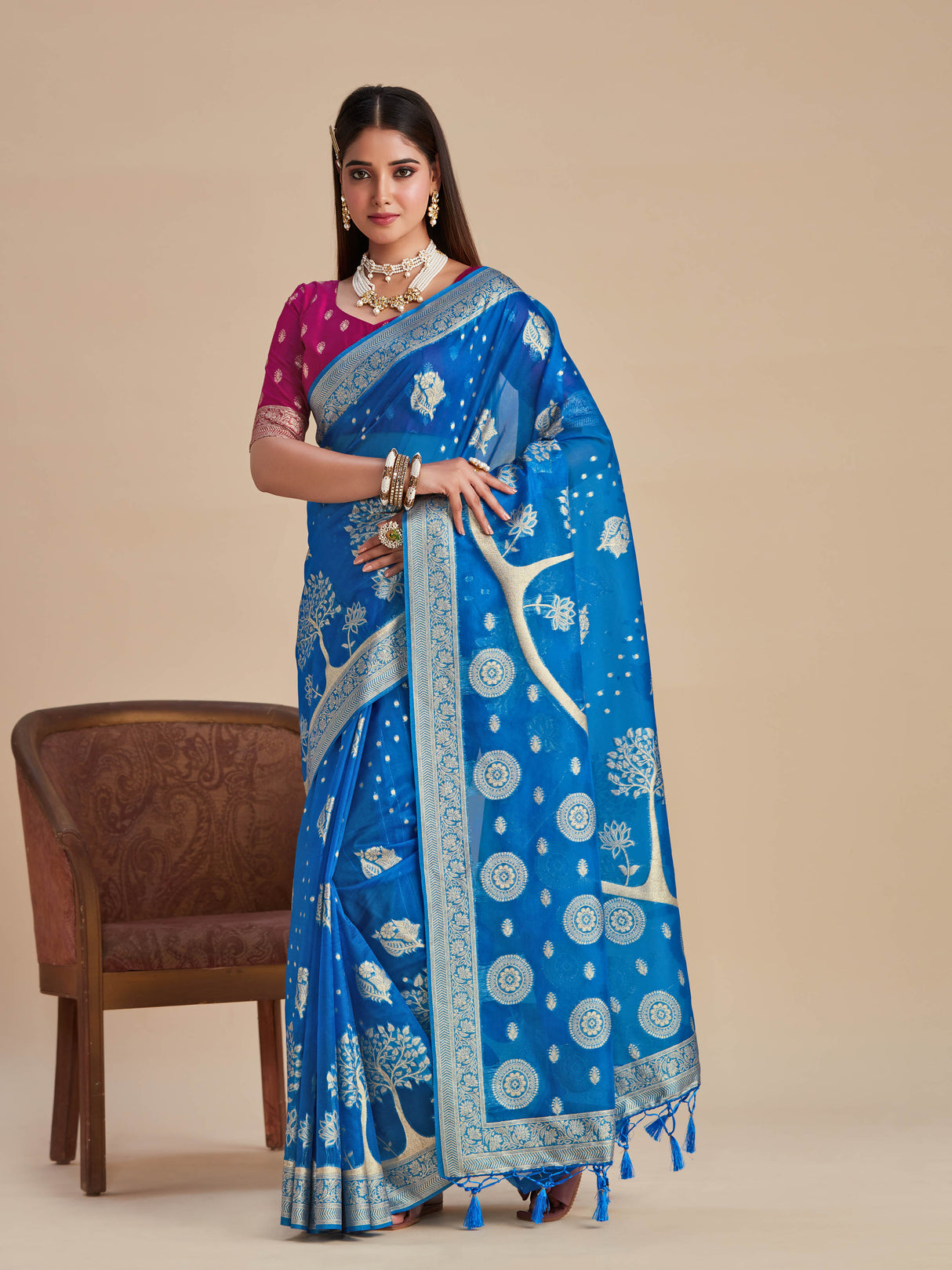 Mimosa Women's Woven Design Banarasi Organza Saree With Blouse Piece : SA00001162RB