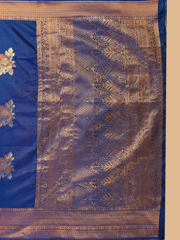 Mimosa Women's Woven Design Kanjivaram Style Art Silk Saree With Blouse Piece : SA00001384NVFREE