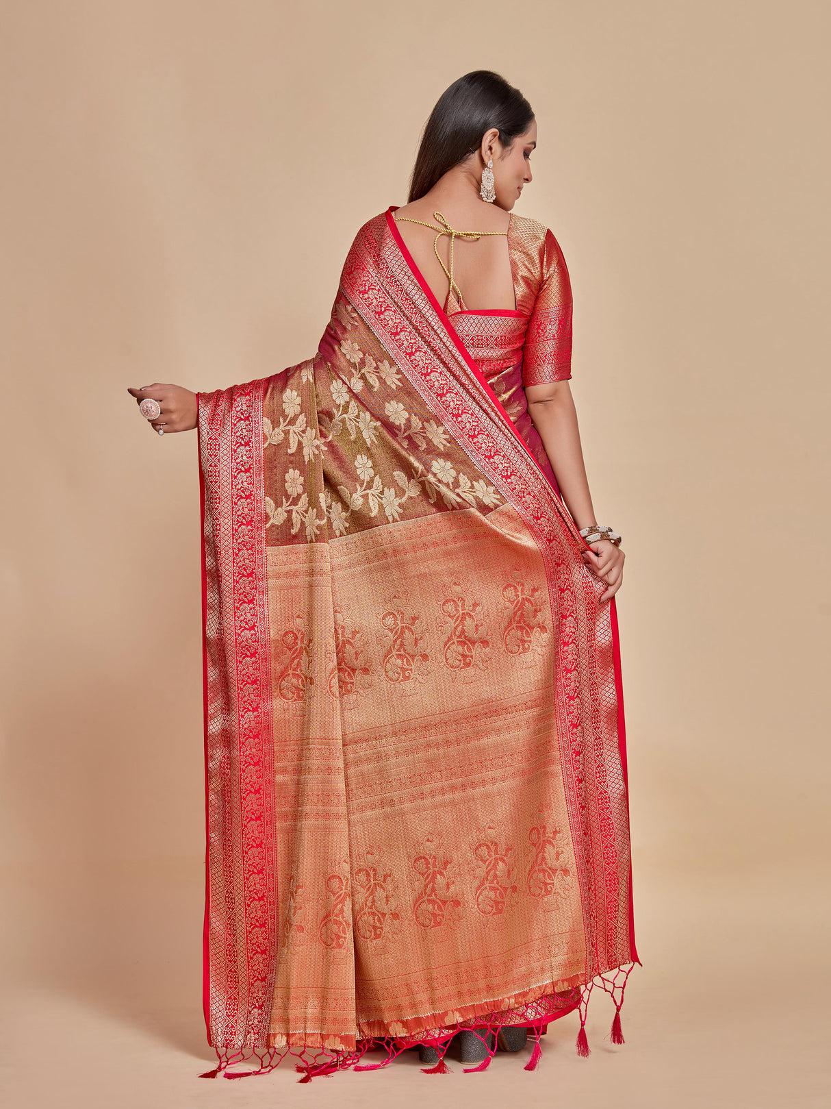 Mimosa Women's Woven Design Kanjivaram Style Art Silk Saree With Blouse Piece : SA0000374NVFREE