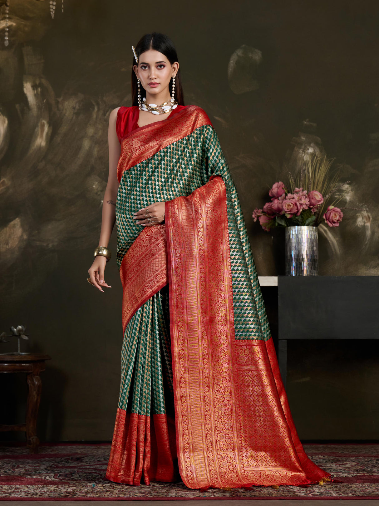 Mimosa Women's Woven Design Kanjivaram Art Silk Saree With Blouse Piece : SA0000907BG