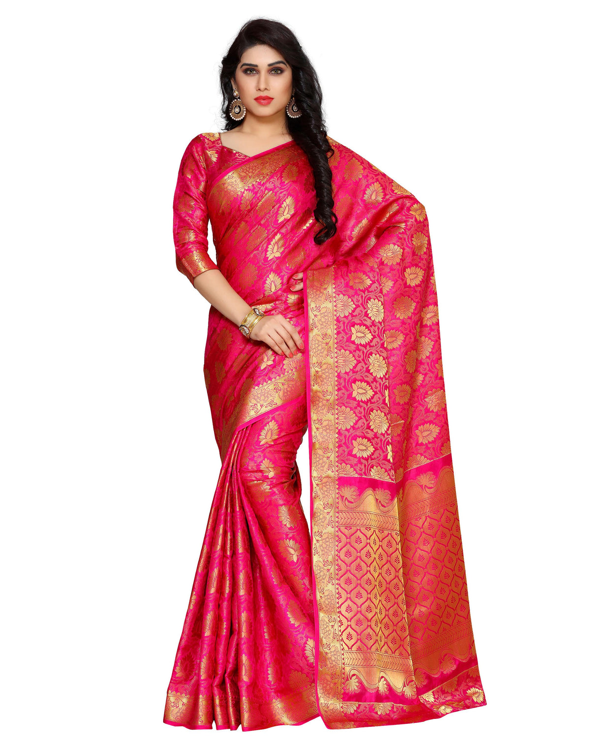 Mimosa Womens Art Silk Saree Kanjivaram Rani Color