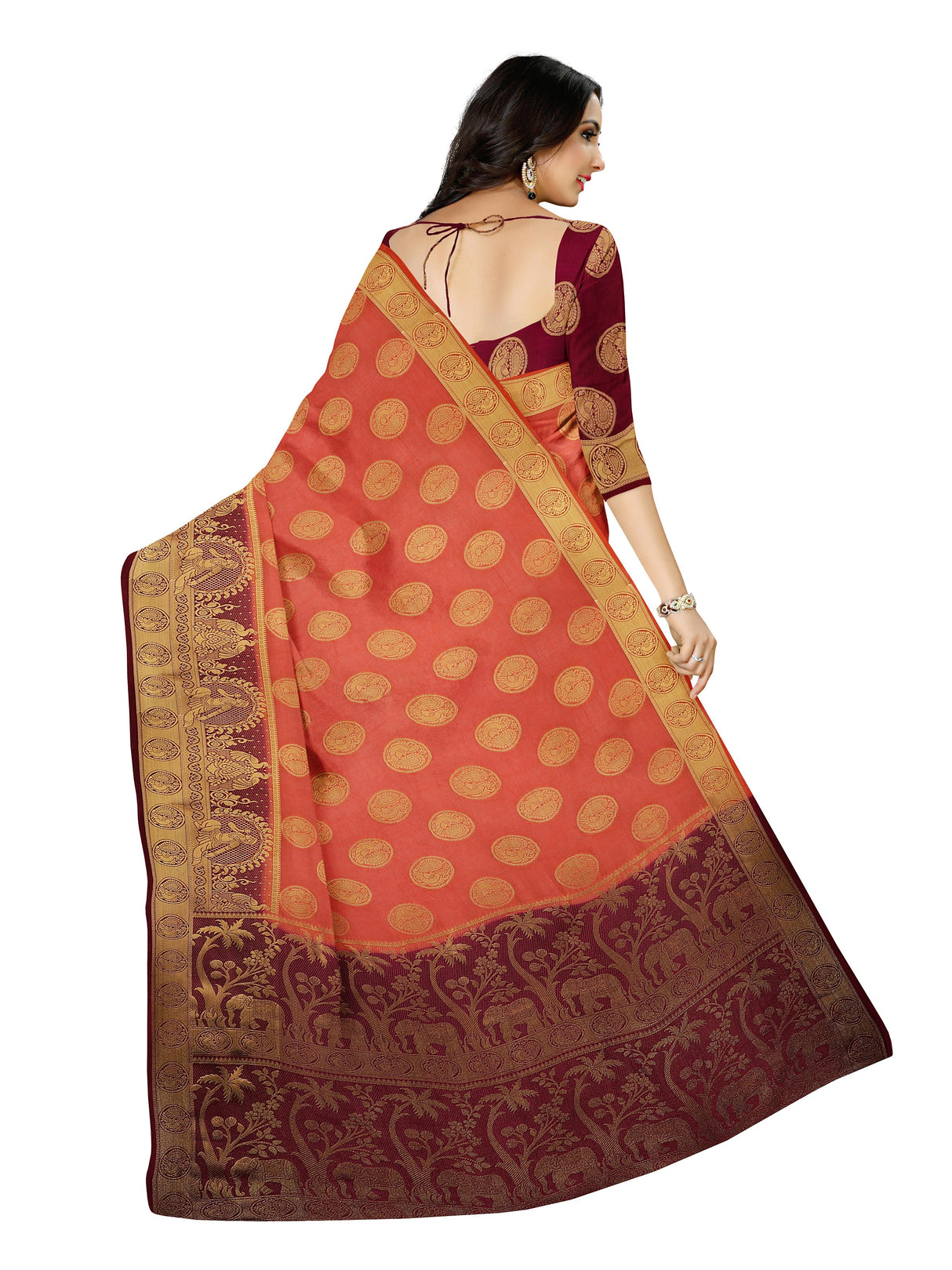 Mimosa Womens Art Silk Saree Kanjivaram Peach Color