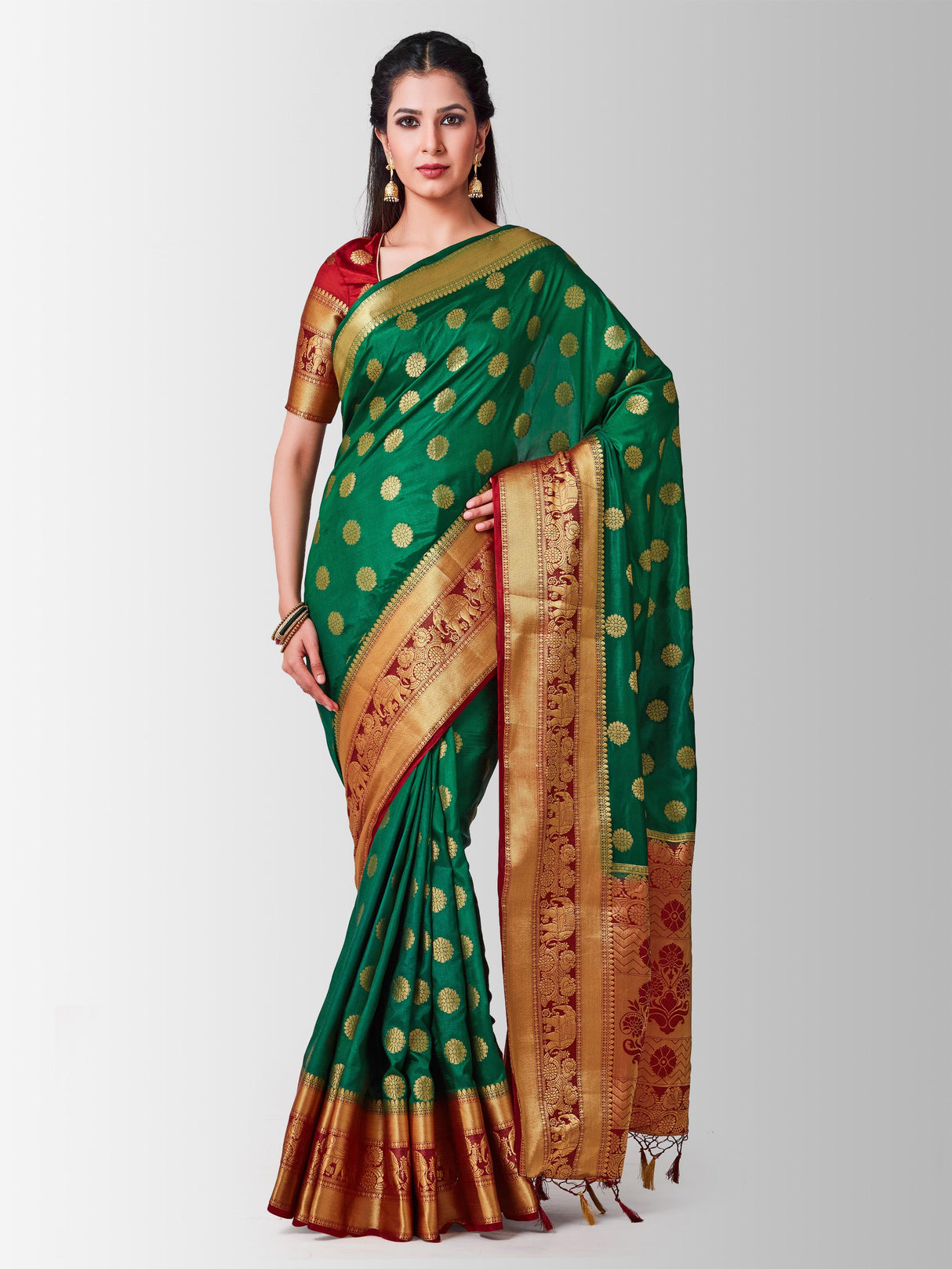 Mimosa Womens Art Silk Saree Kanjivaram BGreen Color