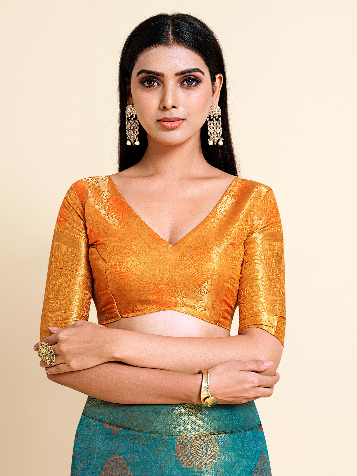 Mimosa Womens Art Silk Saree Kanjivaram Saffire Color