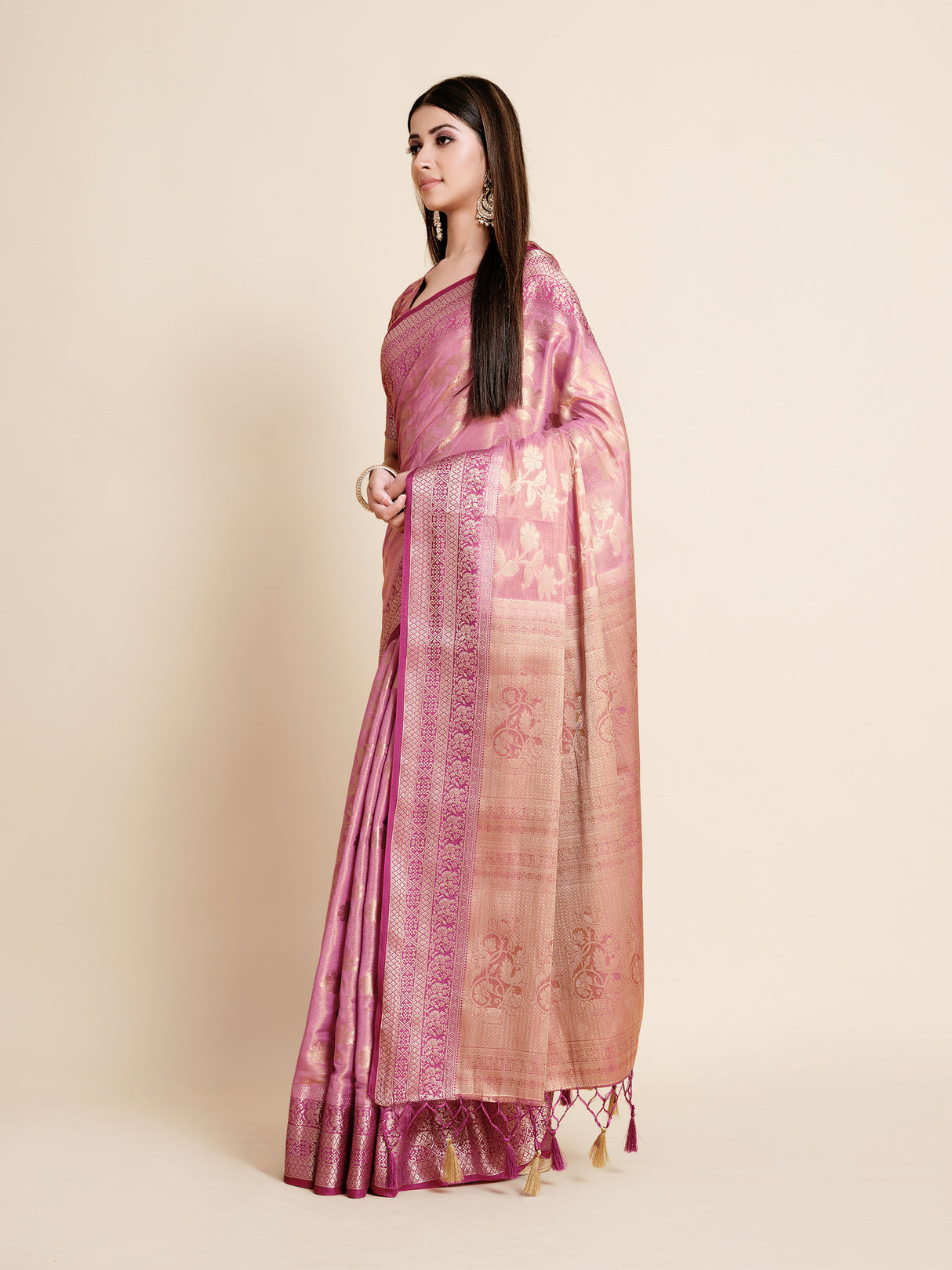 Mimosa Womens Art Silk Saree Kanjivaram Pink Color