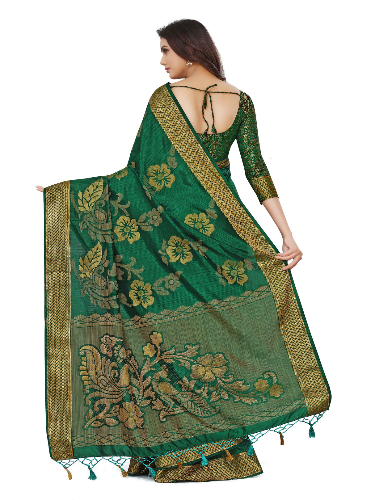 Mimosa Womens Art Silk Saree Kanjivaram BGreen Color
