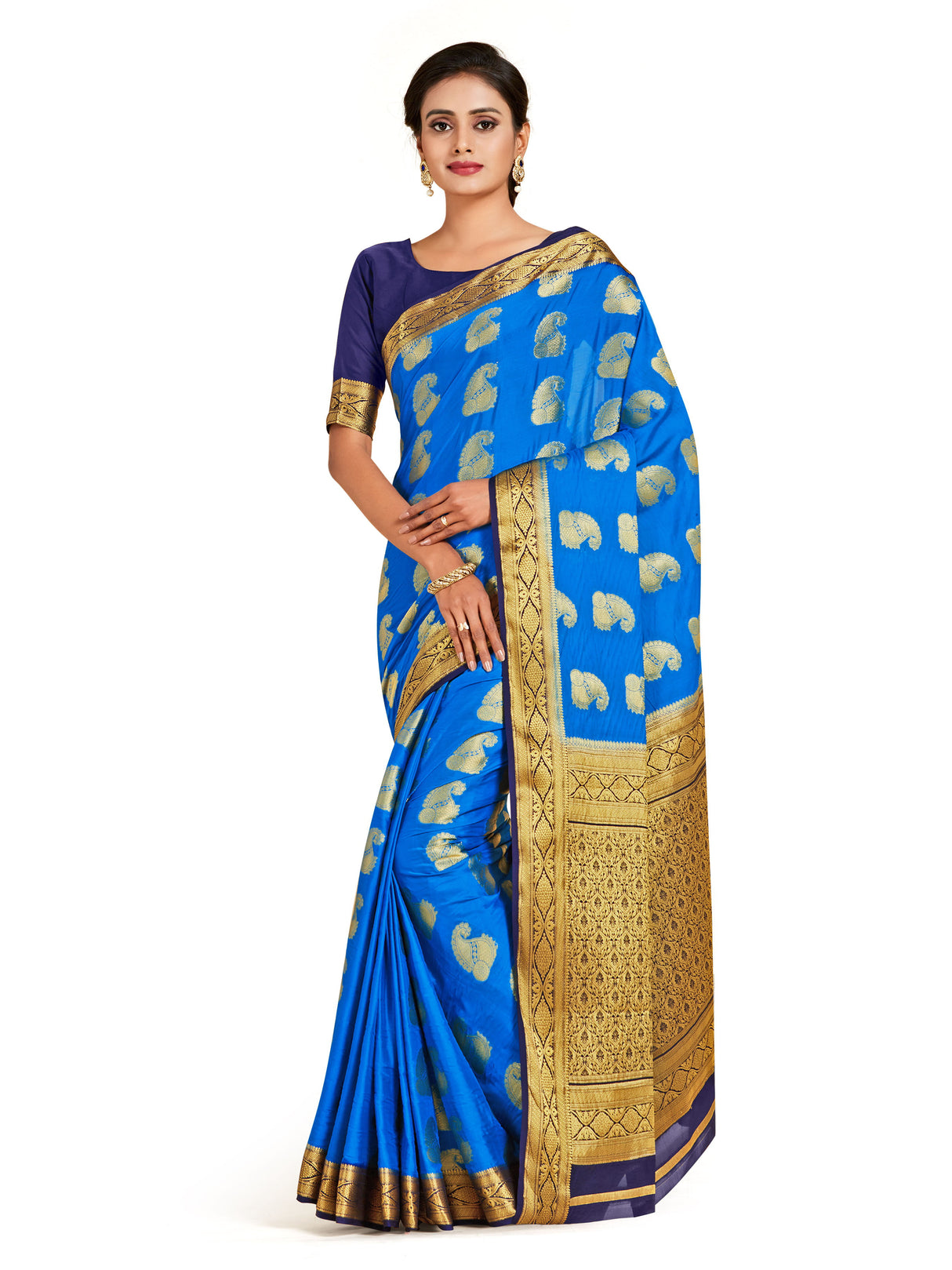 Mimosa Womens Crepe Saree Mysore Silk Ananda Color