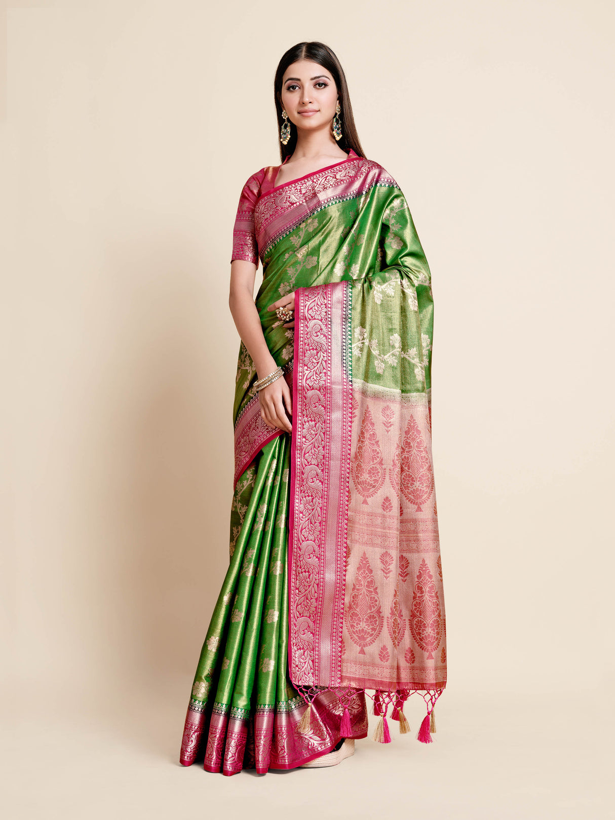 Mimosa Womens Art Silk Saree Kanjivaram Green Color