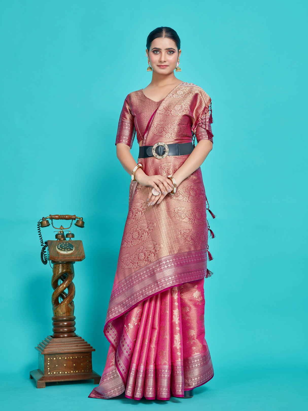 Mimosa Women's Woven Design Kanjivaram Style Art Silk Saree With Blouse Piece : SA0000376RNFREE