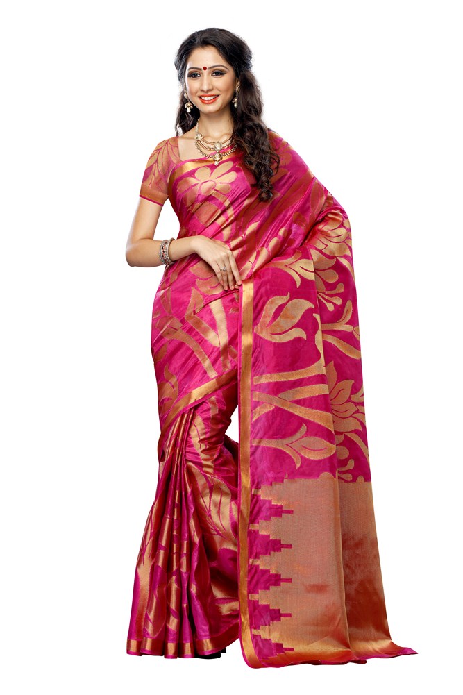 Mimosa Womens Art Silk Saree Kanjivaram Rani Color