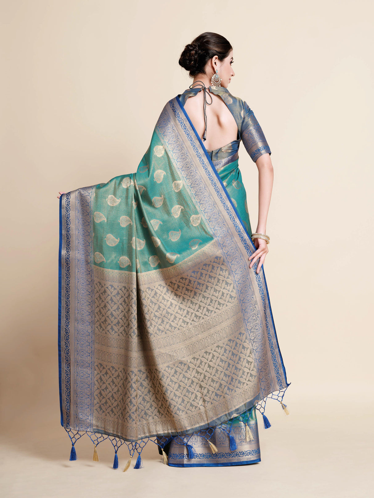 Mimosa Womens Art Silk Saree Kanjivaram Saffire Color