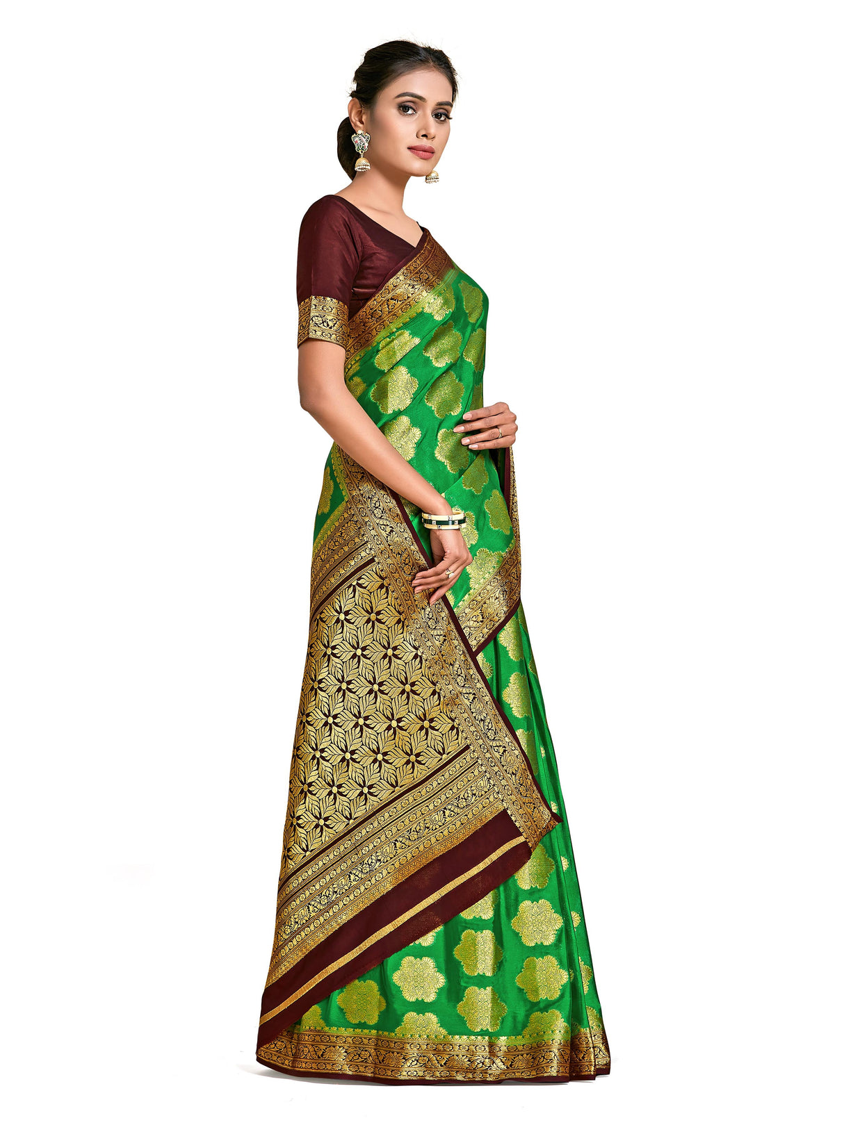 Mimosa Womens Crepe Saree Mysore Silk Green Color