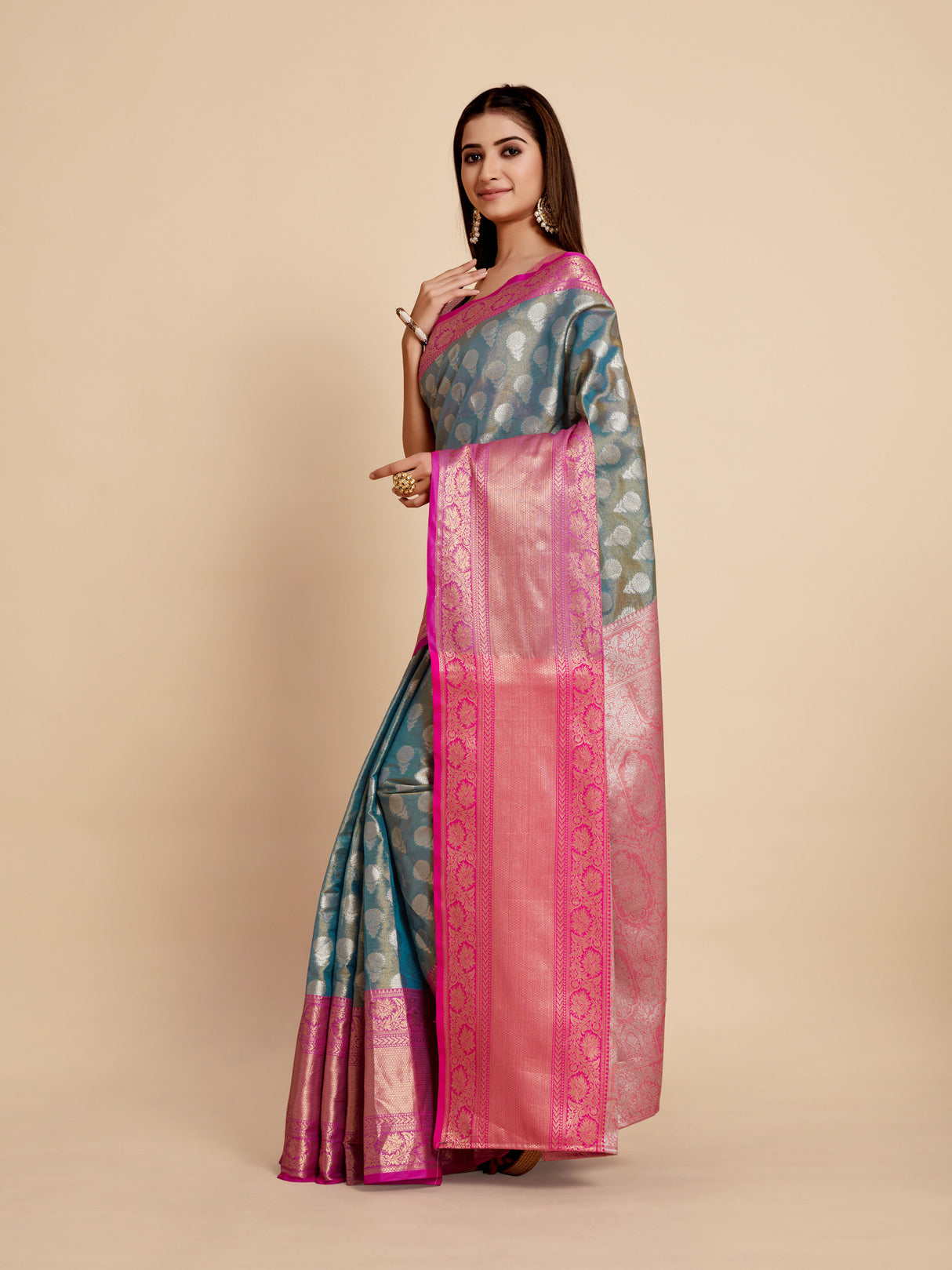 Mimosa Womens Art Silk Saree Kanjivaram Ananda Color