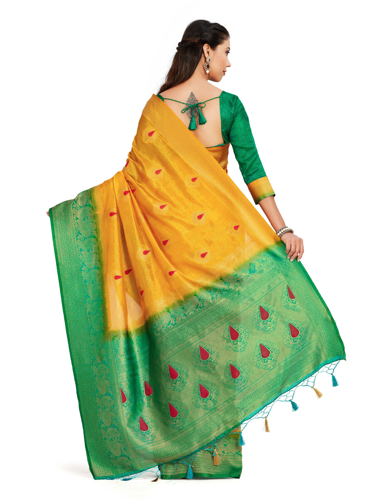 Mimosa Womens Art Silk Saree Kanjivaram Gold Color