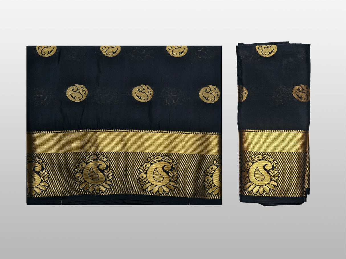 Mimosa Womens Crepe Saree Mysore Silk Black Color