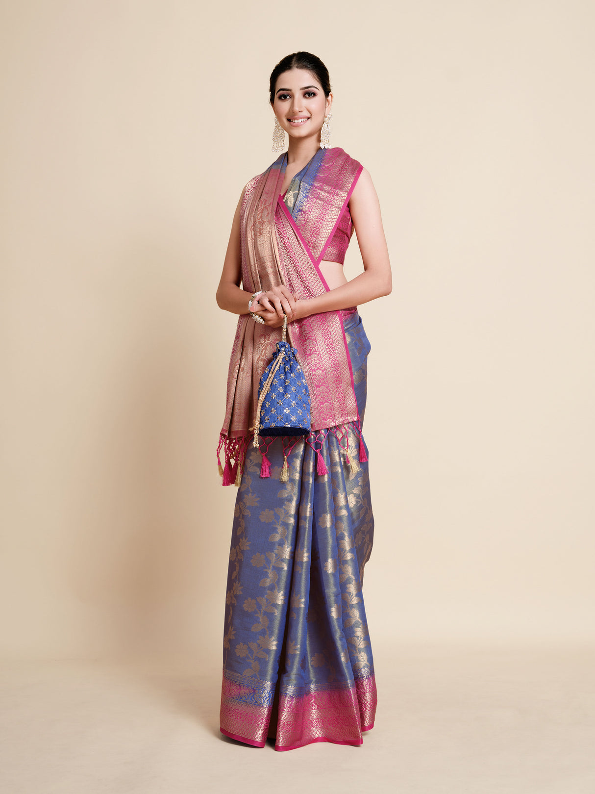 Mimosa Womens Art Silk Saree Kanjivaram Royal Blue Color