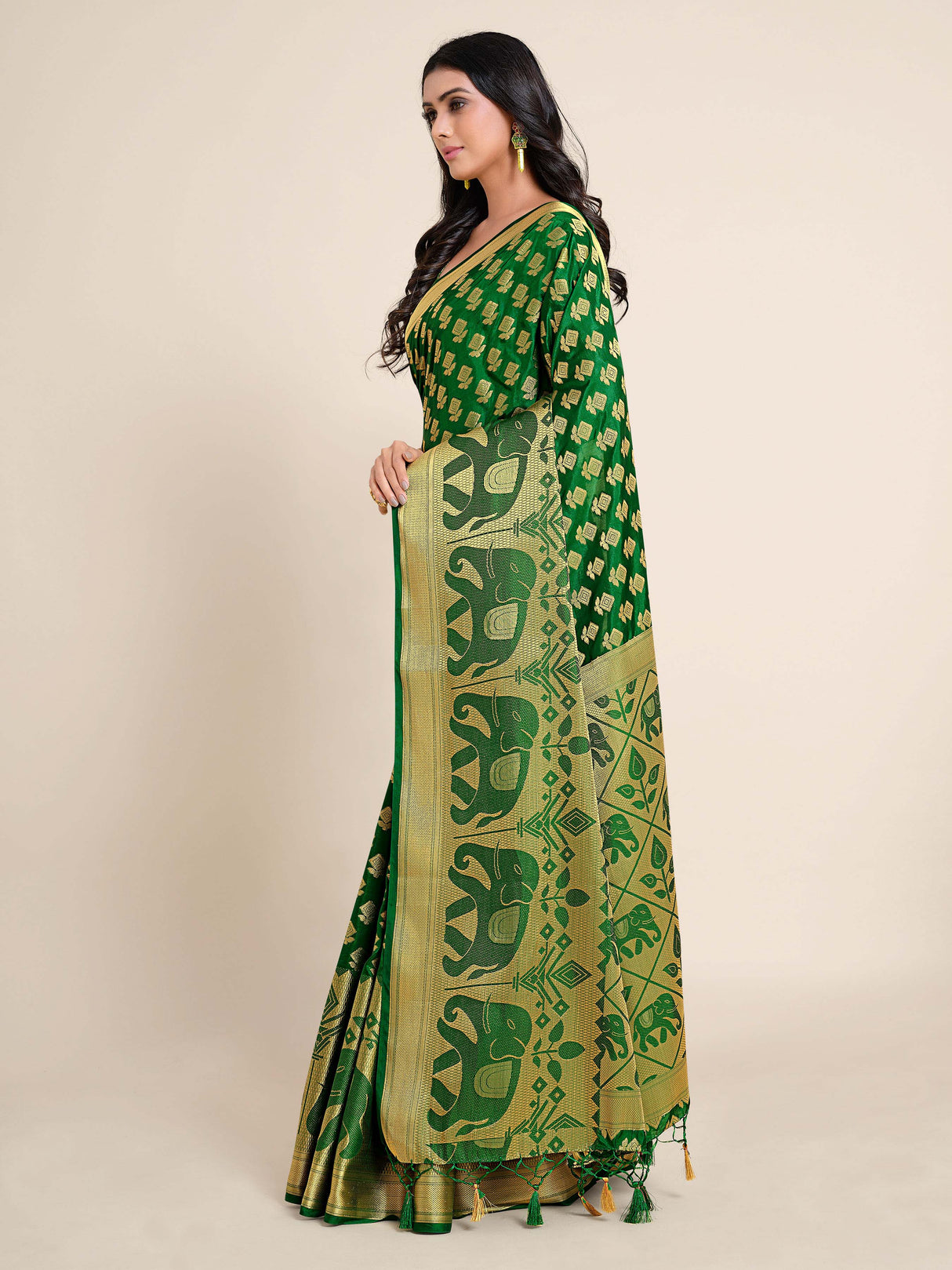 Mimosa Womens Art Silk Saree Kanjivaram Green Color