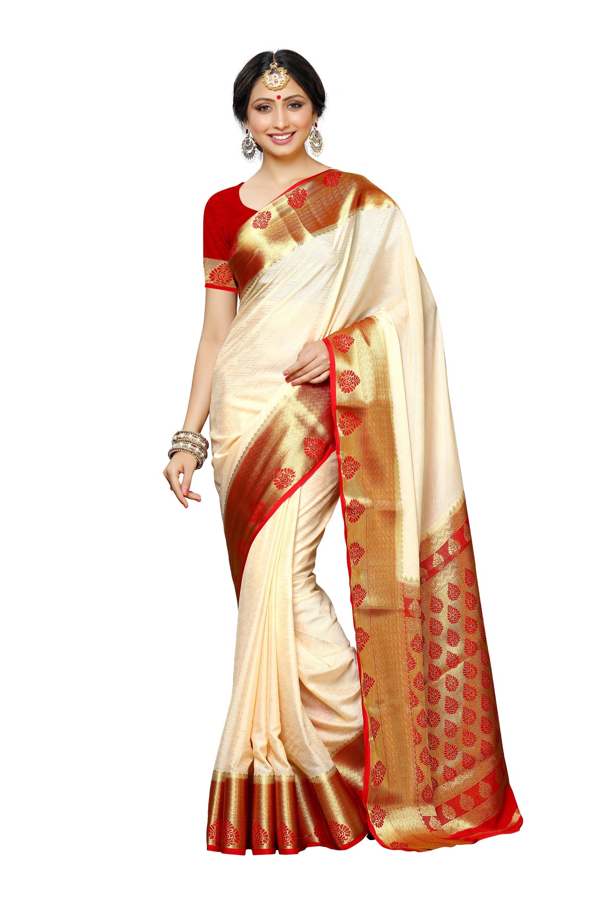 Mimosa Womens Crepe Saree Mysore Silk Halfwhite Color