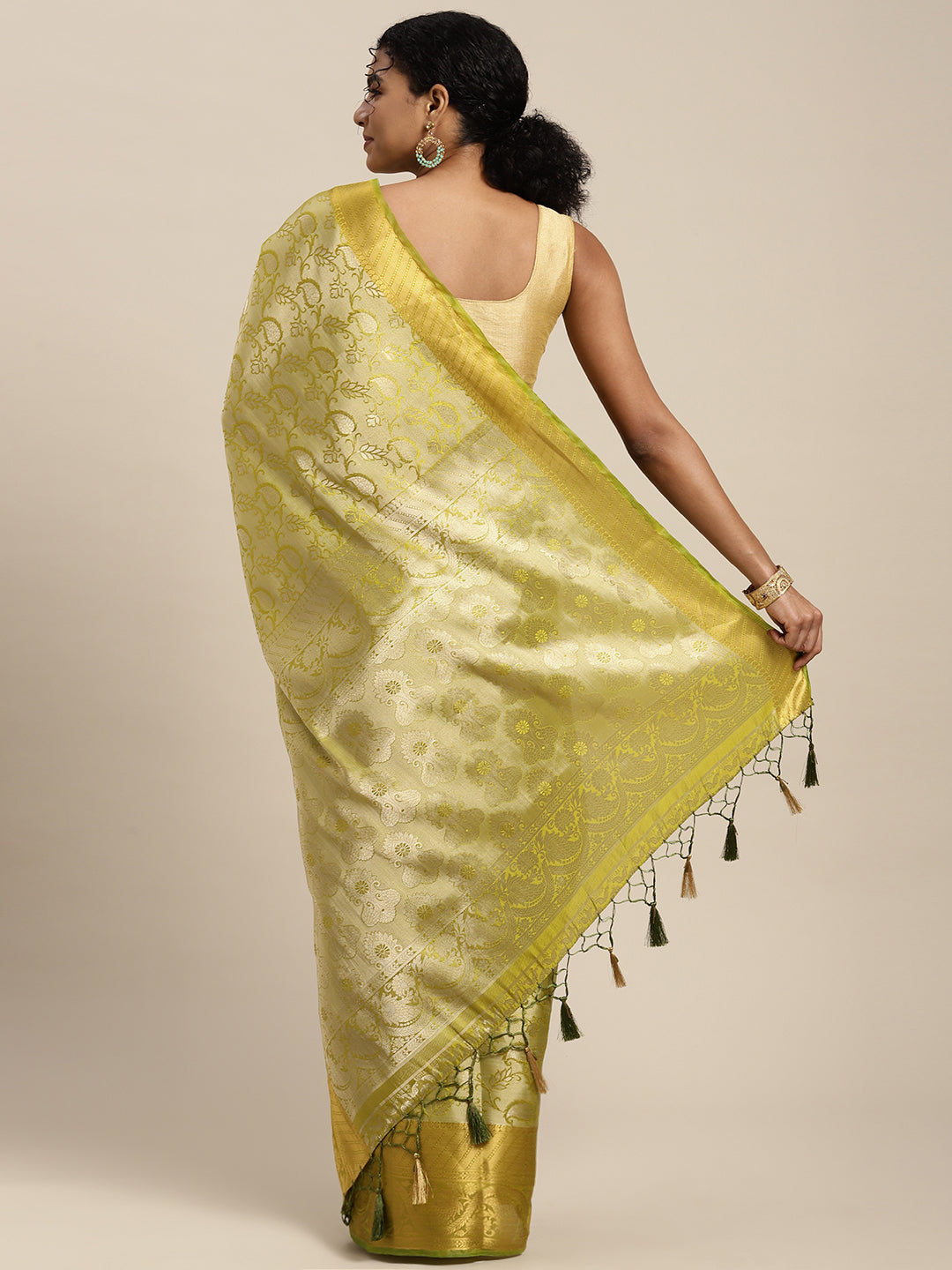 Mimosa Womens Art Silk Saree Kanjivaram Olive Color