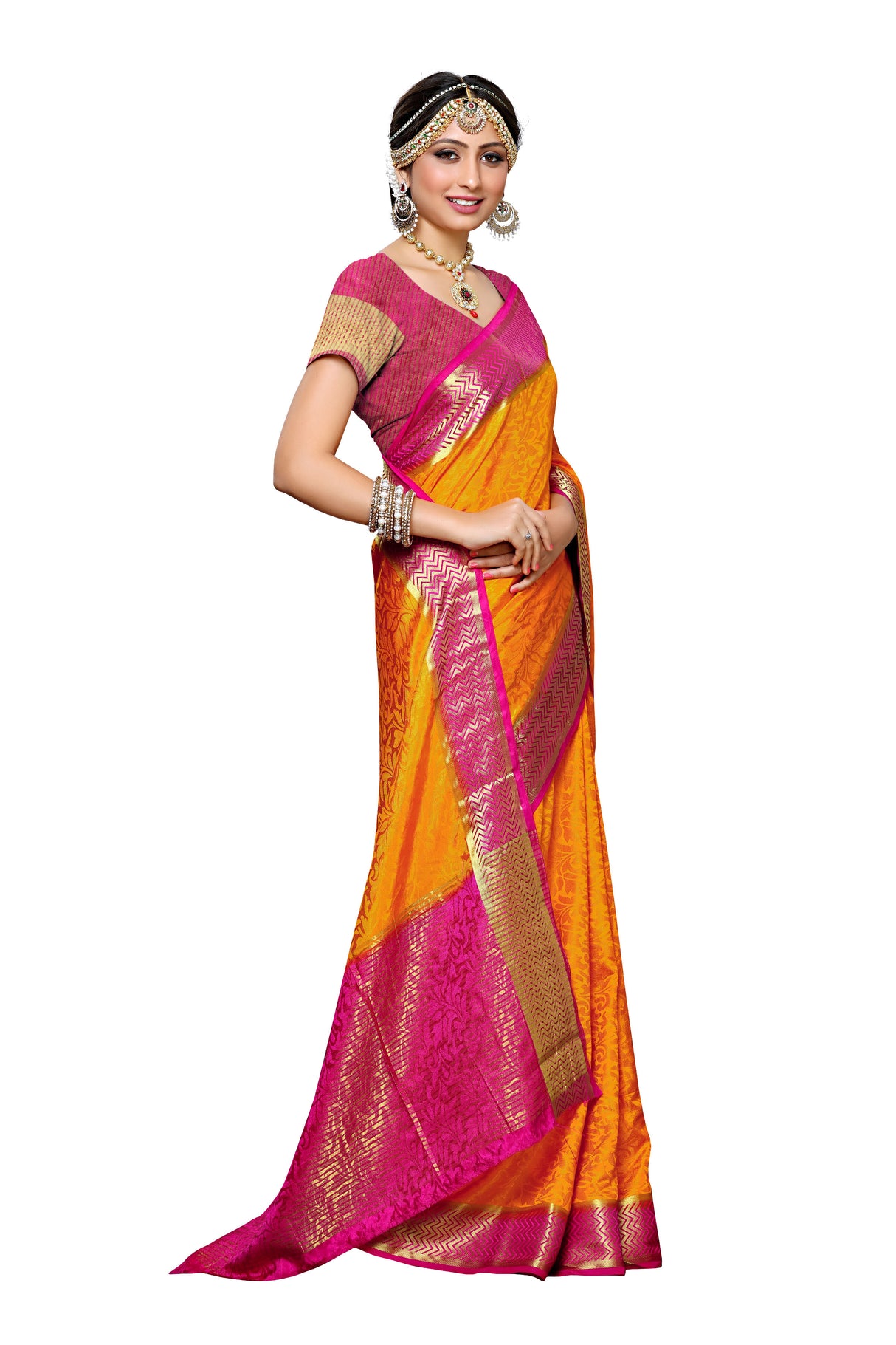 Mimosa Womens Art Silk Saree Kanjivaram Gold Color