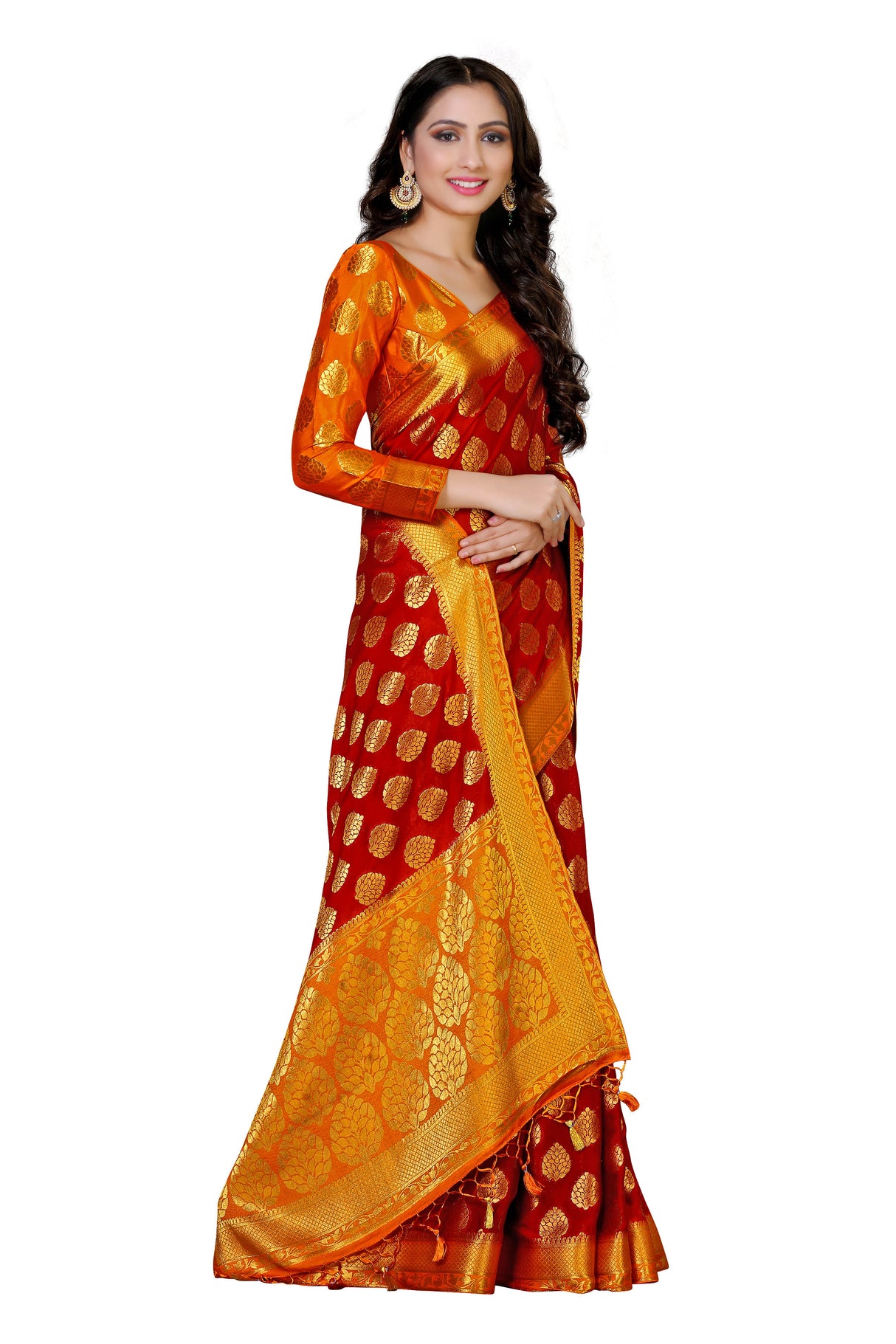 Mimosa Womens Crepe Saree Mysore Silk Maroon Color