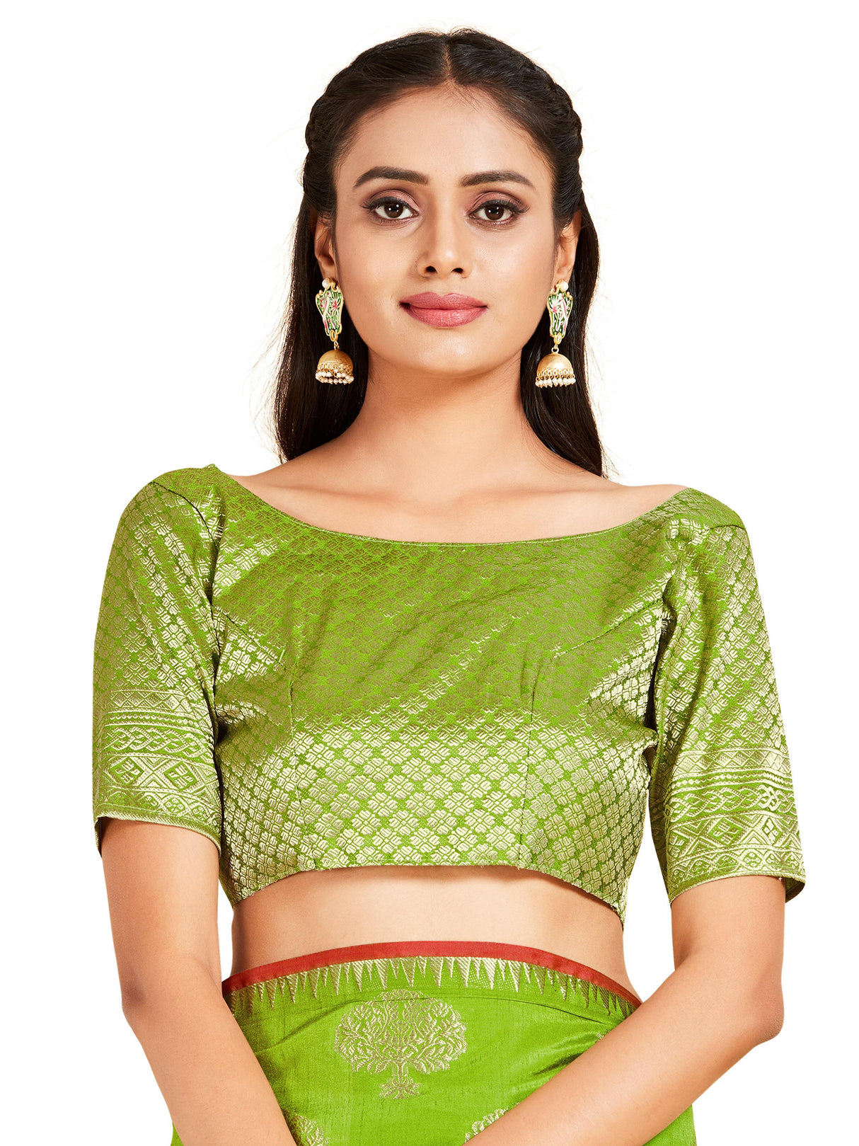 Mimosa Womens Art Silk Saree Kanjivaram Olive Color