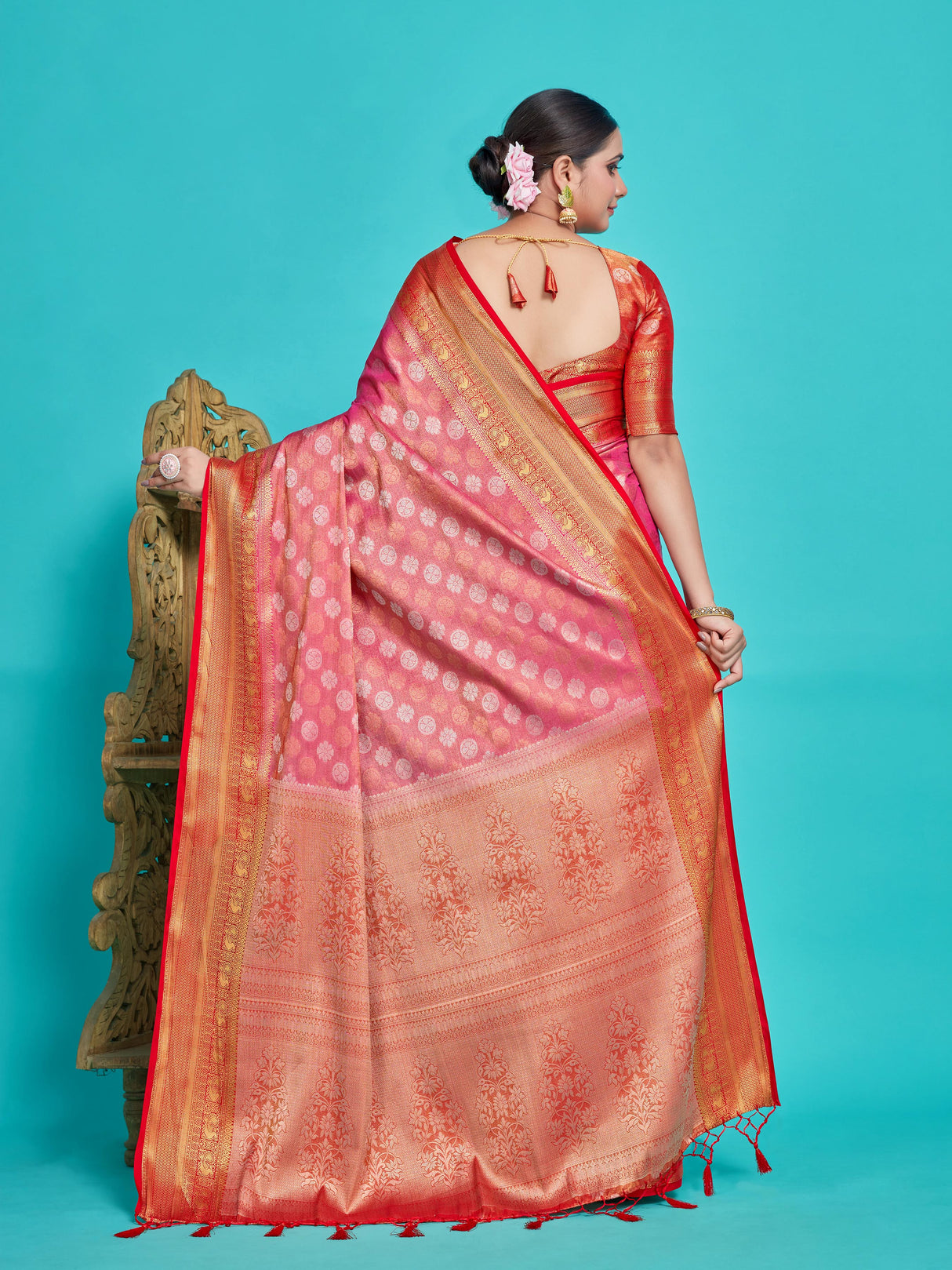 Mimosa Women's Woven Design Kanjivaram Style Art Silk Saree With Blouse Piece : SA0000410PNKFREE