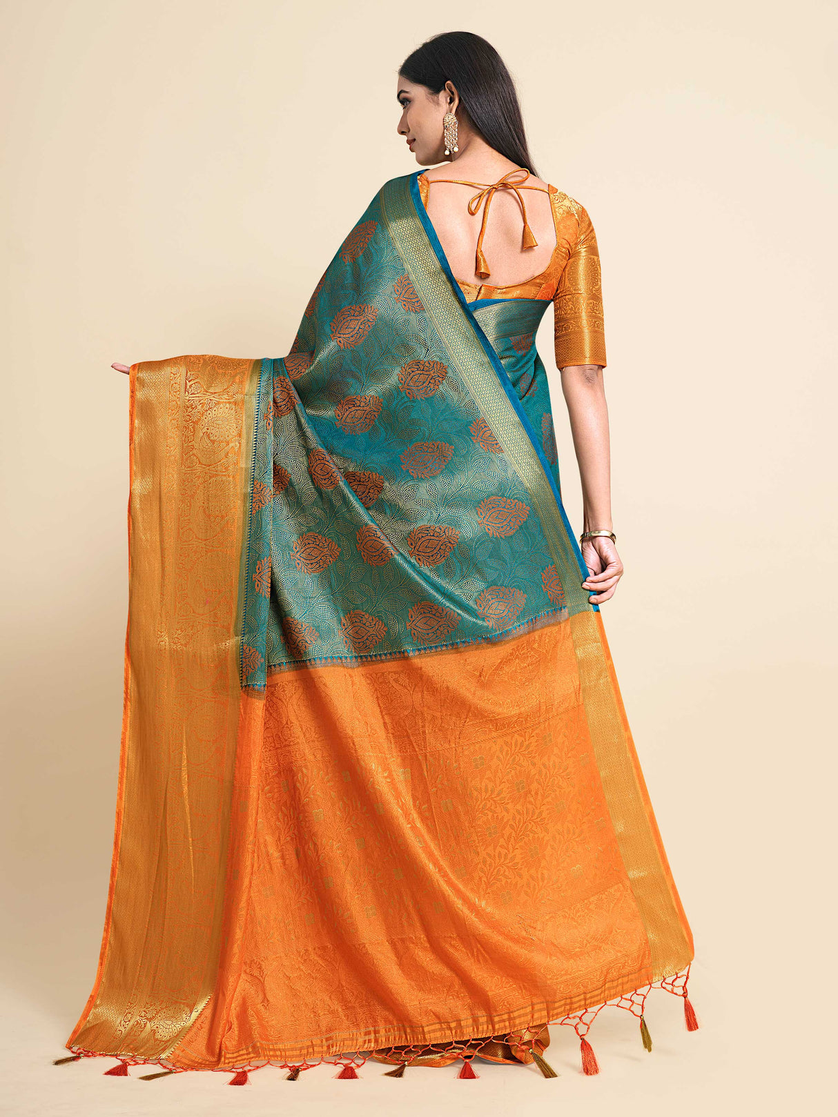 Mimosa Womens Art Silk Saree Kanjivaram Saffire Color